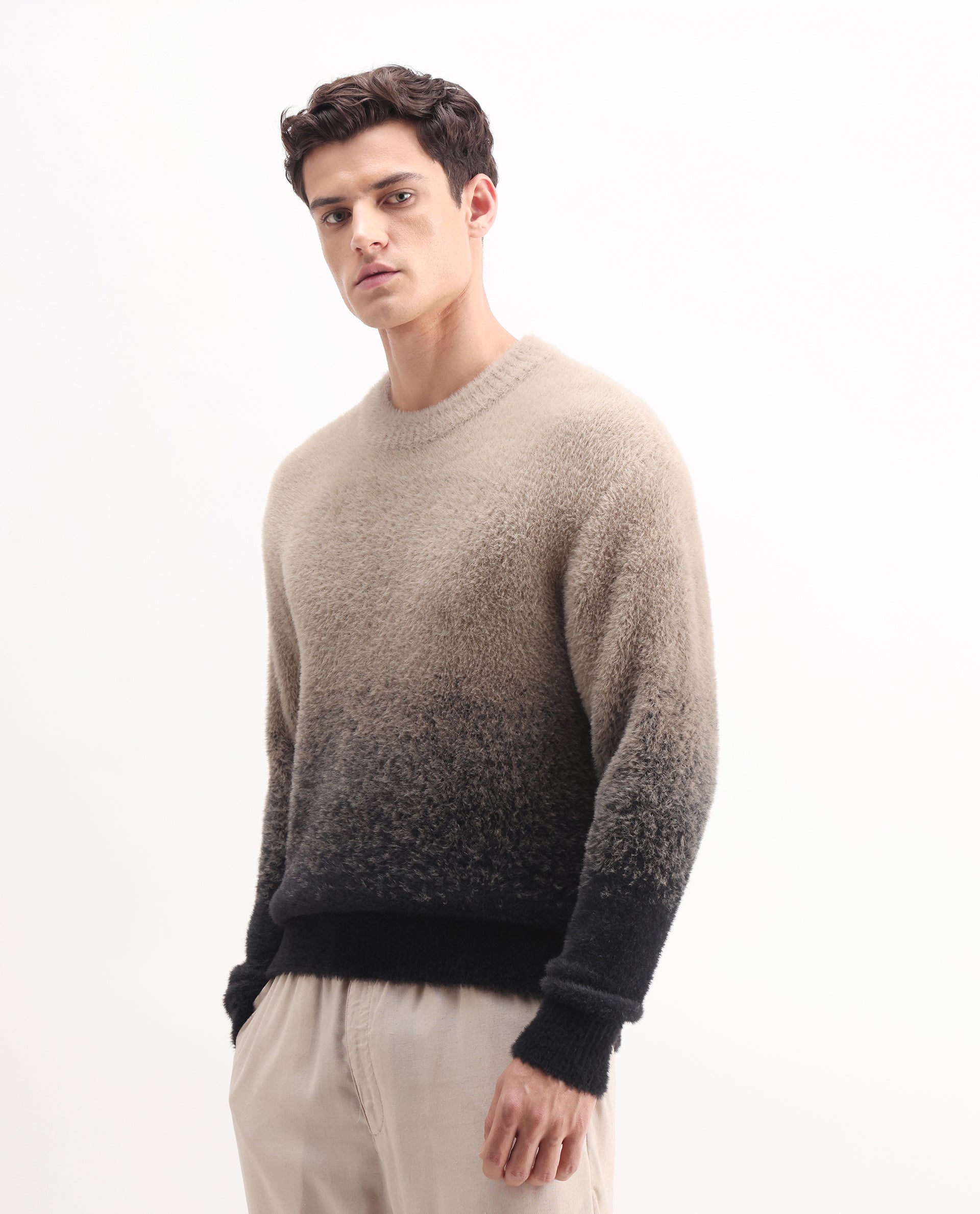 Rare Rabbit Men's Chervs Black Cotton Color Block Regular Fit Full Sleeve Crew Neck Sweater