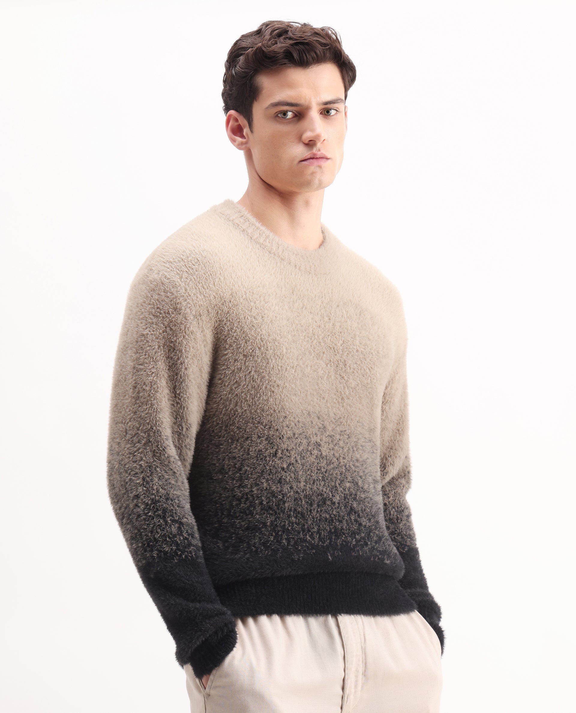 Rare Rabbit Men's Chervs Black Cotton Color Block Regular Fit Full Sleeve Crew Neck Sweater