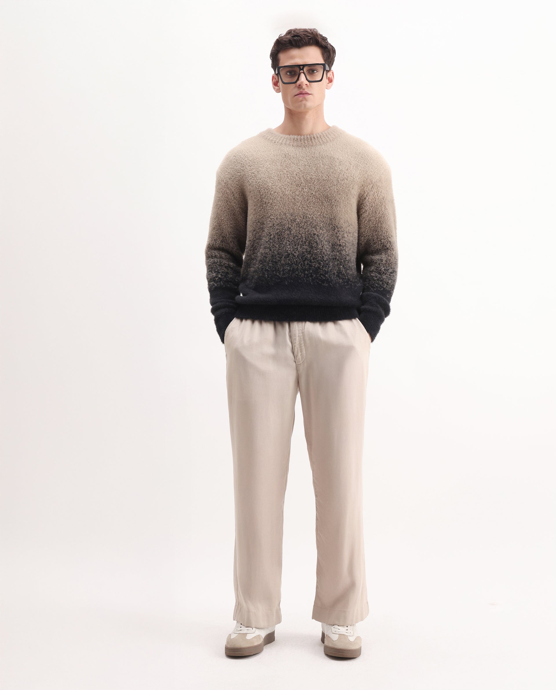 Rare Rabbit Men's Chervs Black Cotton Color Block Regular Fit Full Sleeve Crew Neck Sweater