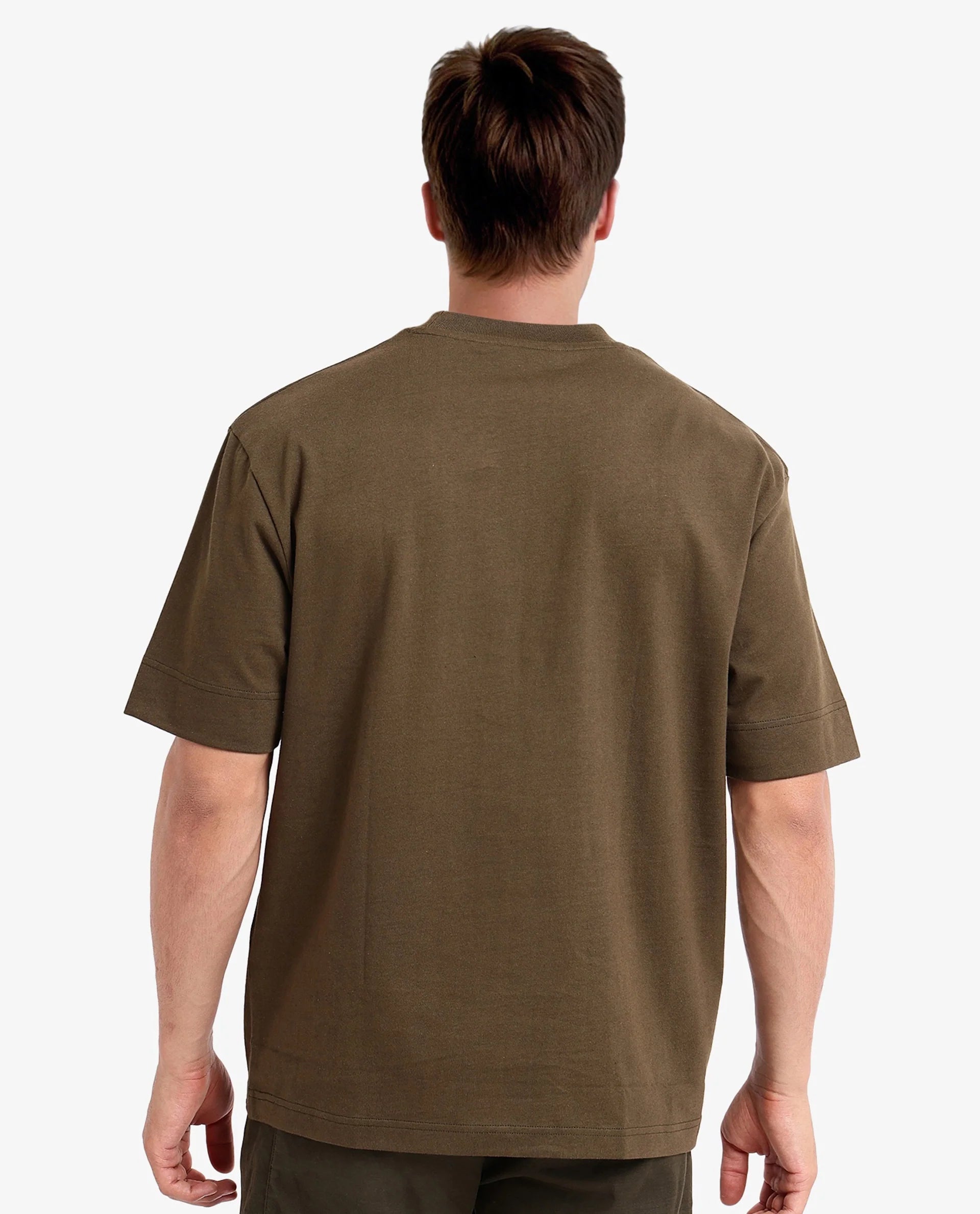 Rare Rabbit Men Chess Olive Cotton Fabric Short Sleeve Crew Neck Oversized Fit Graphic Print T-Shirt