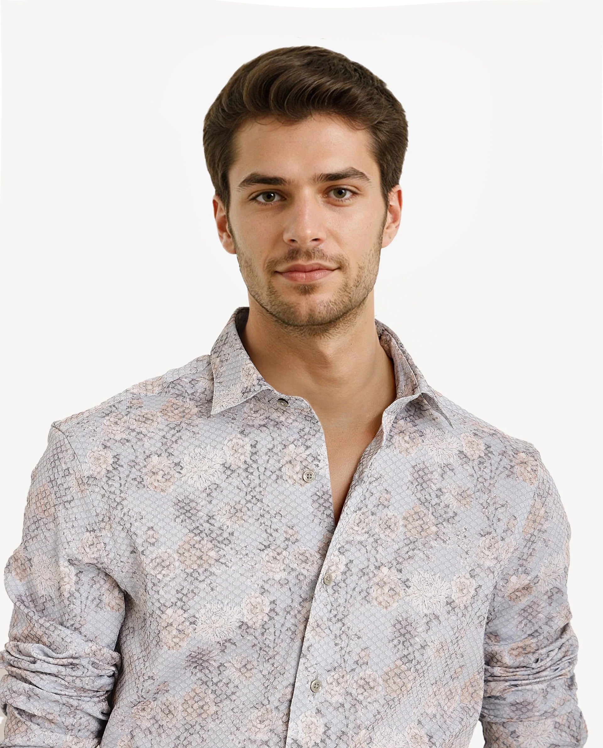 Rare Rabbit Men Chester Pastel Blue Cotton Polyester Fabric Blend Full Sleeve Regular Fit Floral Print Textured Shirt