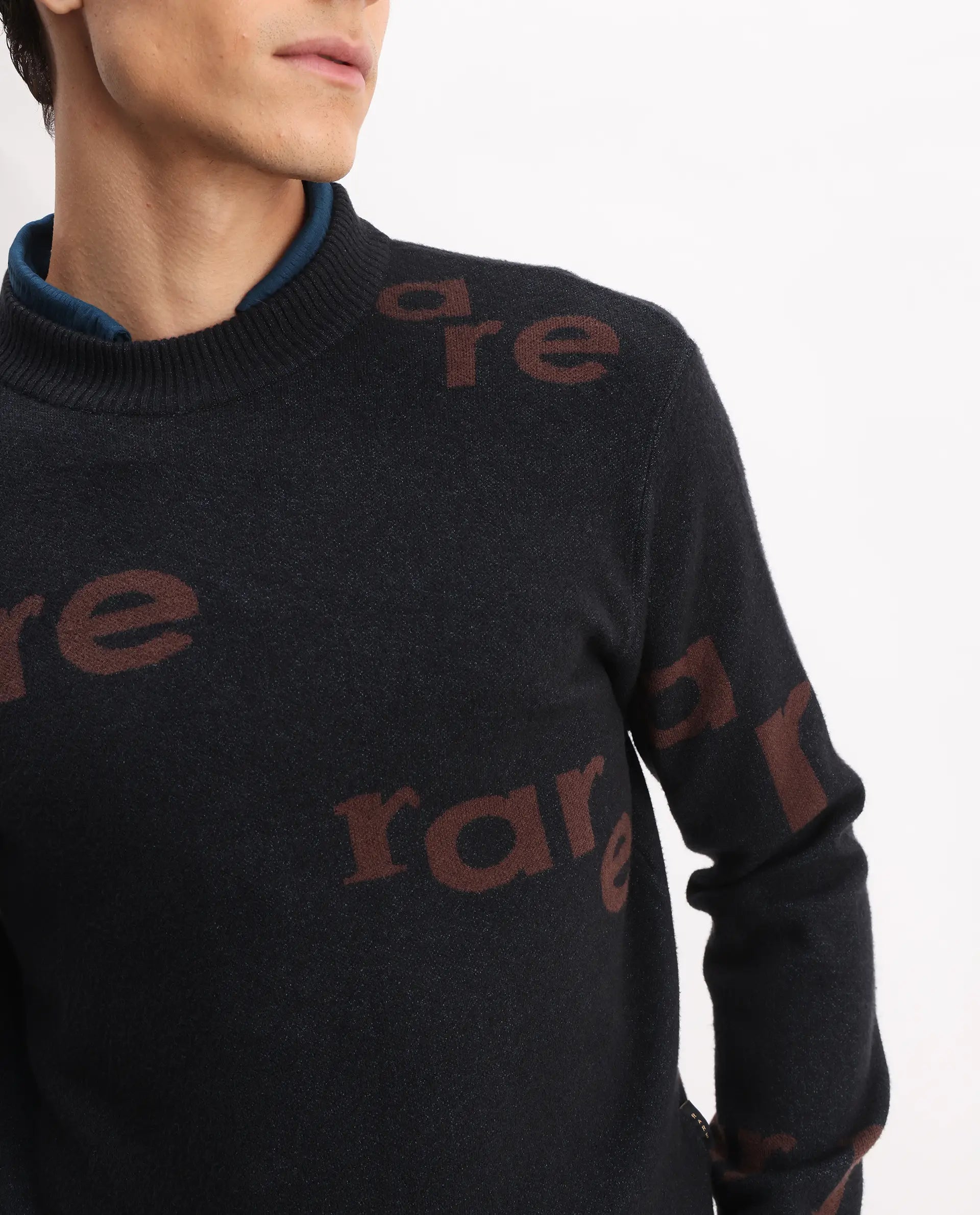 Rare Rabbit Men's Chet Dark Green Viscose Monogram Print Regular Fit Full Sleeve Crew Neck Sweater