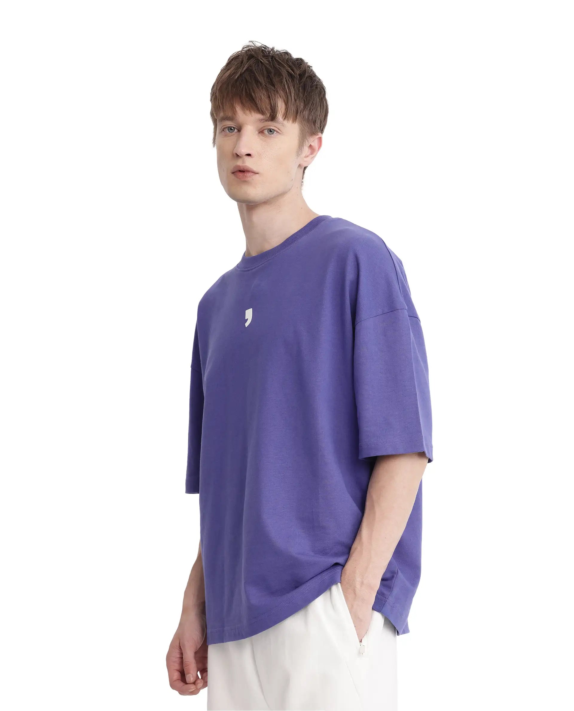 Rare Rabbit Men Chile Purple Cotton Fabric Short Sleeve Crew Neck Oversized Fit Graphic Print T-Shirt