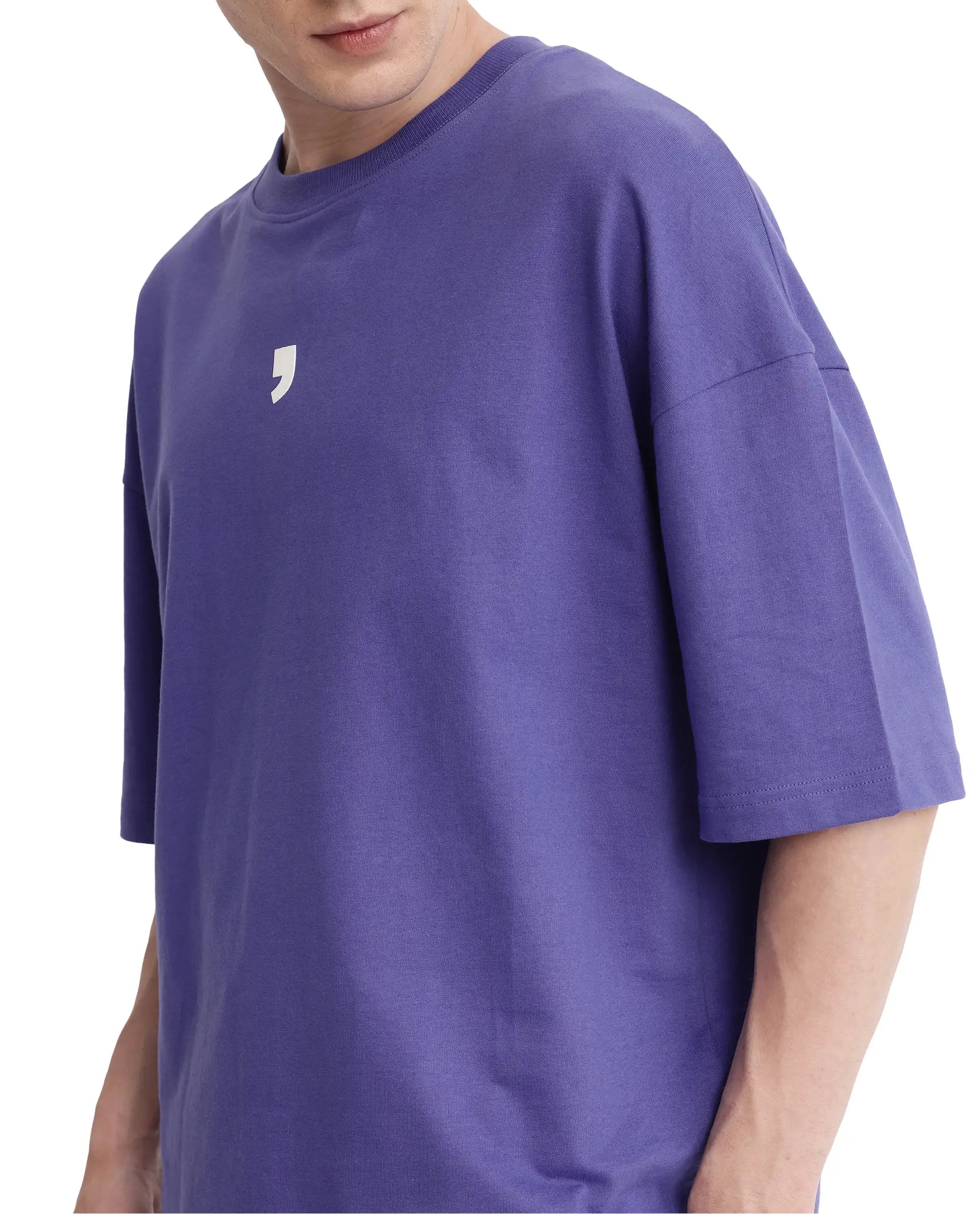 Rare Rabbit Men Chile Purple Cotton Fabric Short Sleeve Crew Neck Oversized Fit Graphic Print T-Shirt