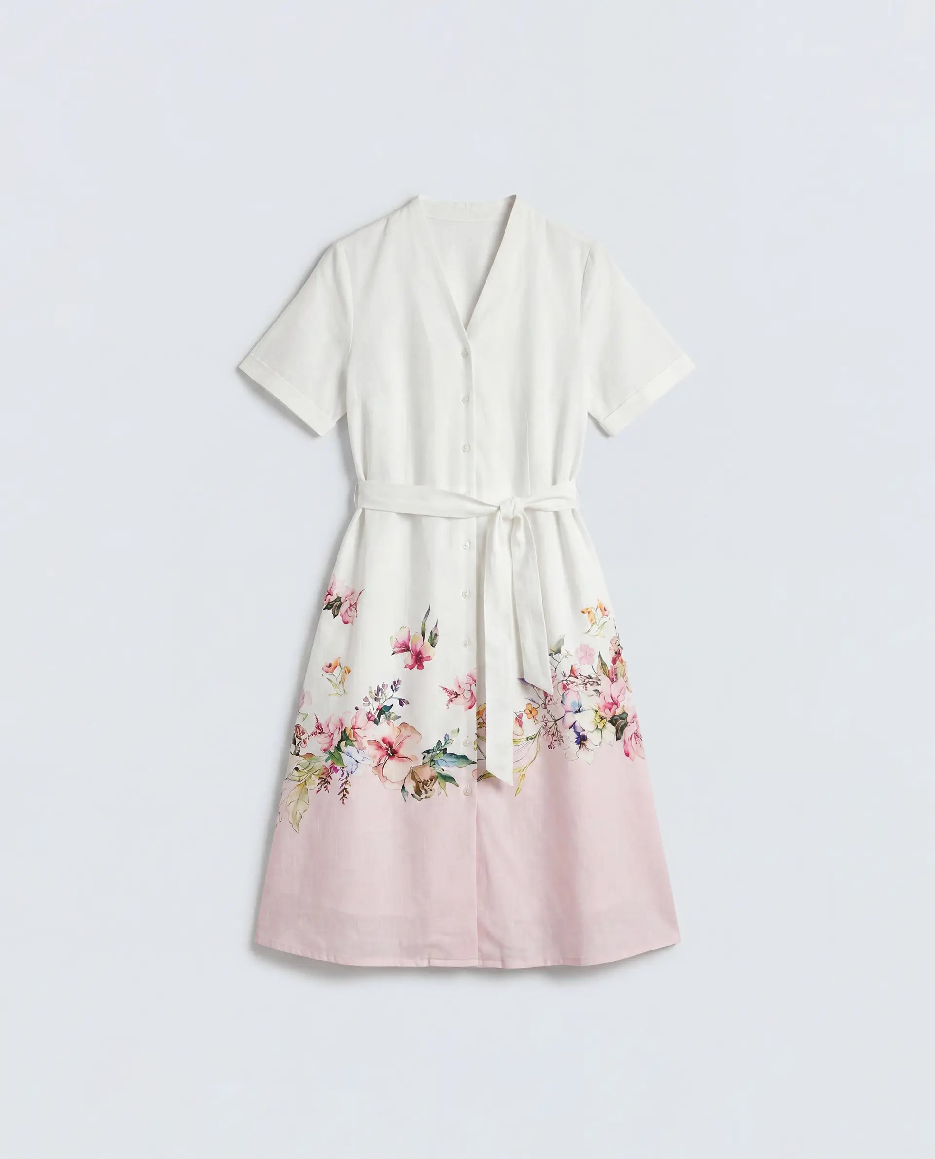 Rareism Women's Cilian White Cotton Blend Half Sleeve A-Line Floral Print Dress