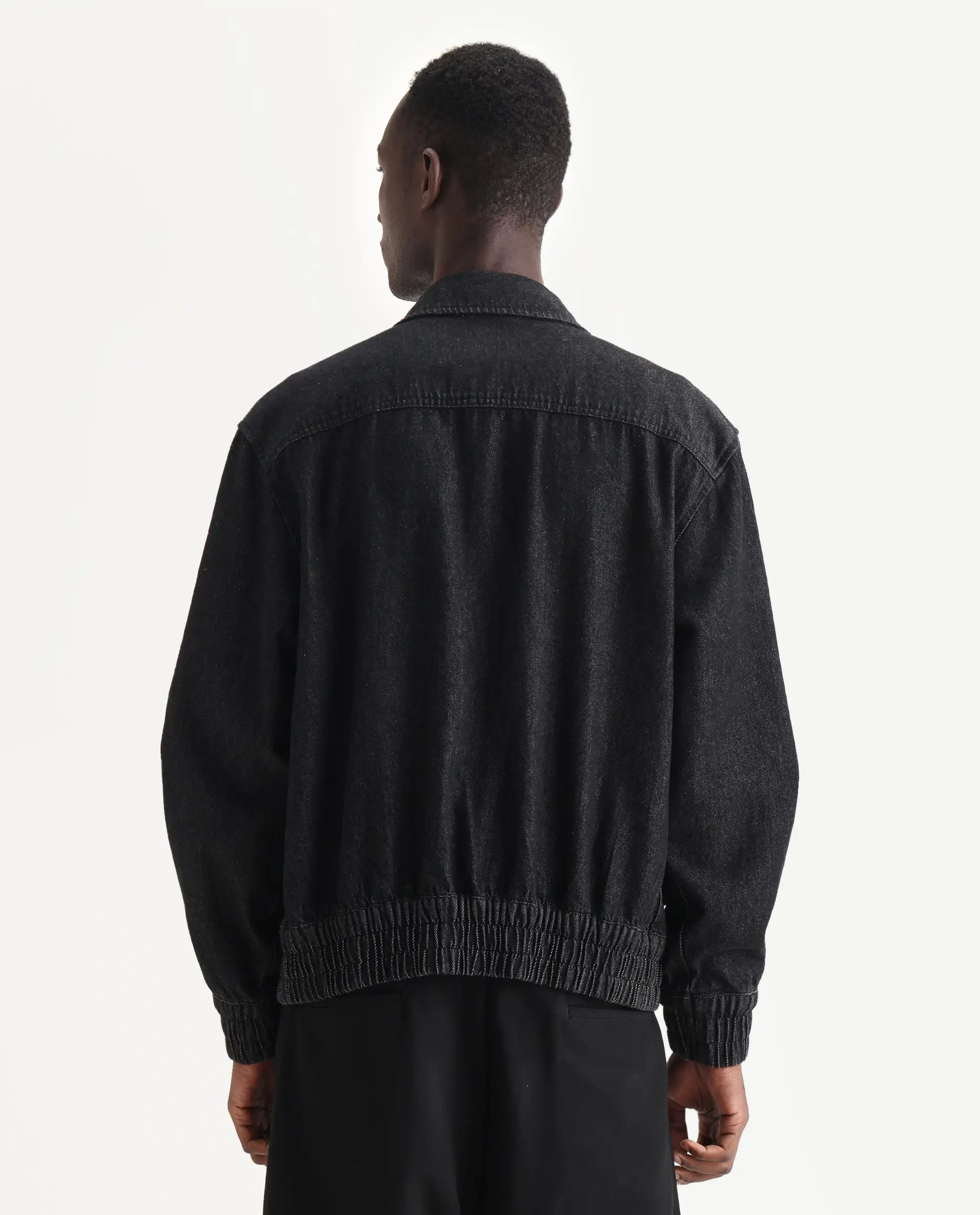 Rare Rabbit Men's Circe Black Cotton Plain Oversized Fit Full Sleeve Spread Collar Jacket