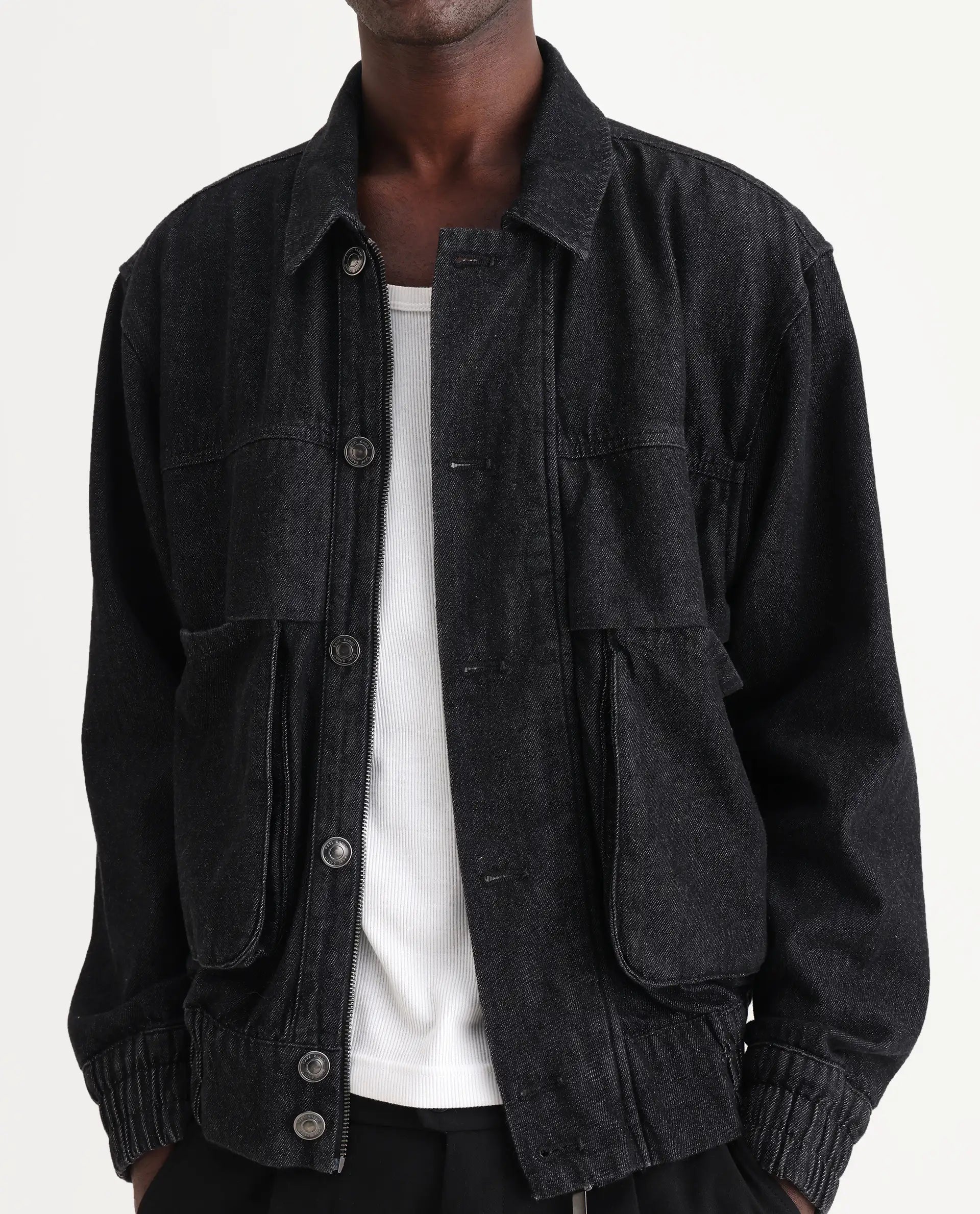 Rare Rabbit Men's Circe Black Cotton Plain Oversized Fit Full Sleeve Spread Collar Jacket