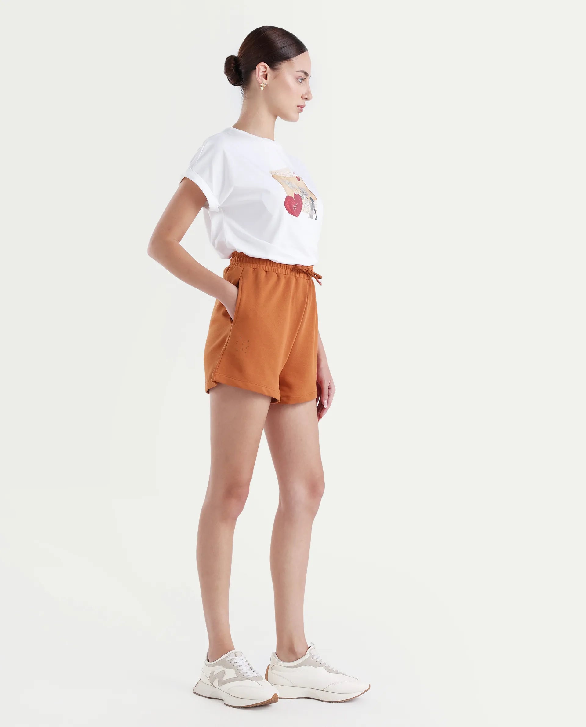 Rareism Women's Medium Weight Terry 290 Gsm Cotton Blend Plain Mini Relaxed Fit Shorts