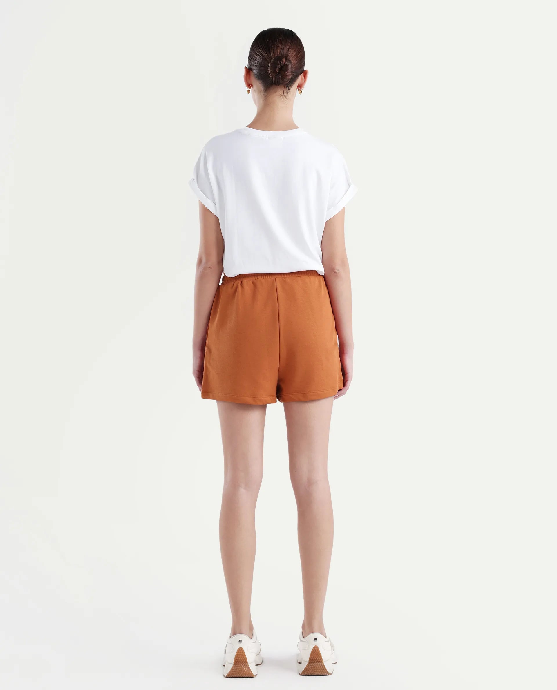 Rareism Women's Medium Weight Terry 290 Gsm Cotton Blend Plain Mini Relaxed Fit Shorts