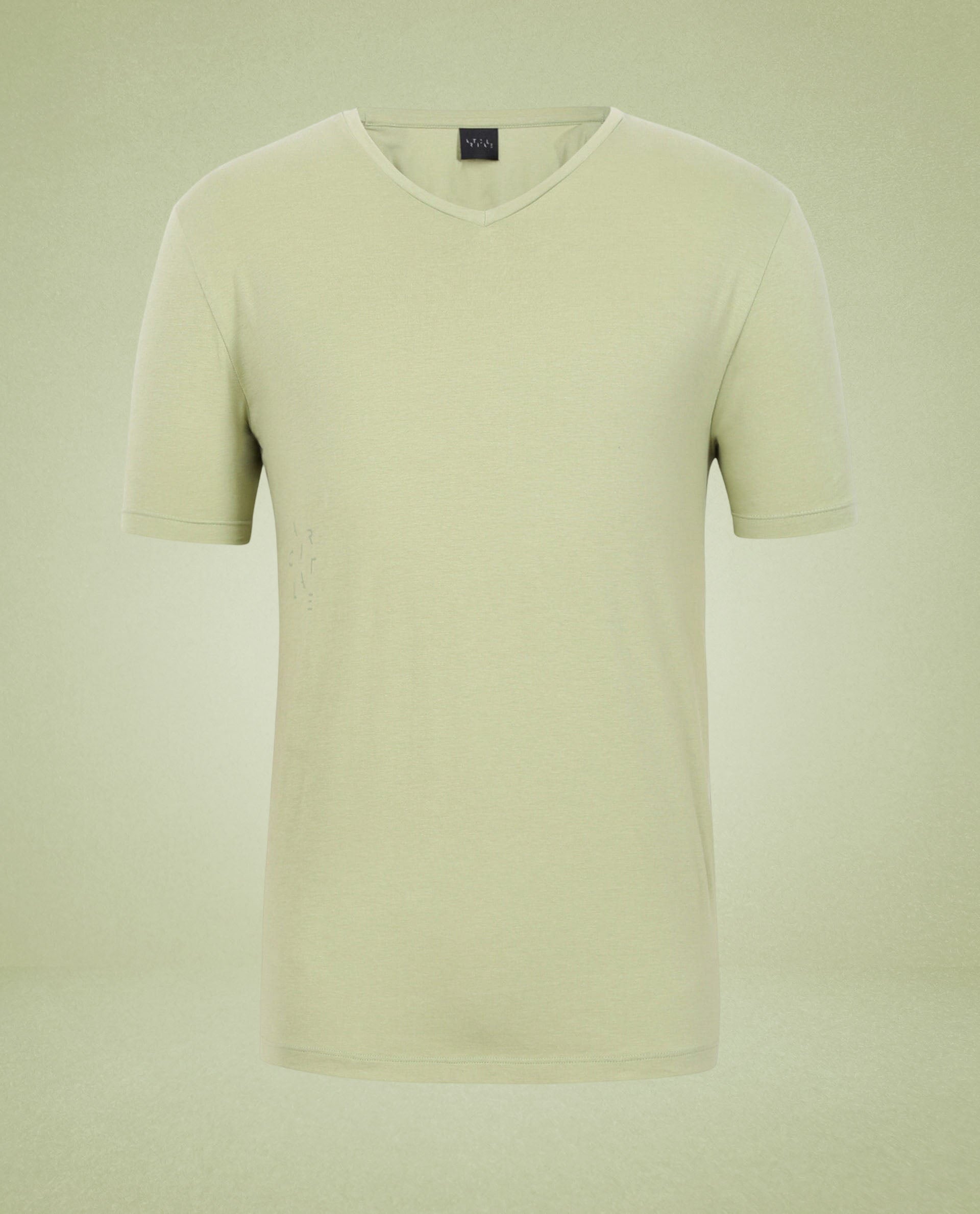 Rare Rabbit Articale Men's Cleok Green Solid V-Neck Relaxed Fit Half Sleeves T-Shirt