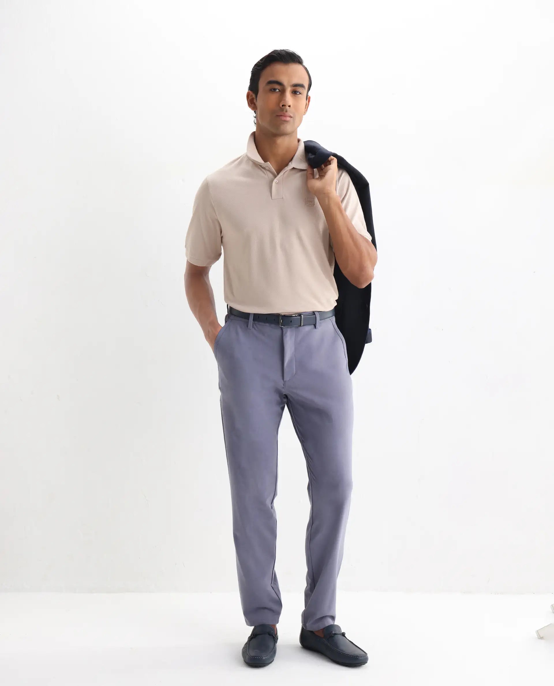 Rare Rabbit Men's Clif Dusky Beige Cotton Plain Regular Fit Half Sleeve Polo