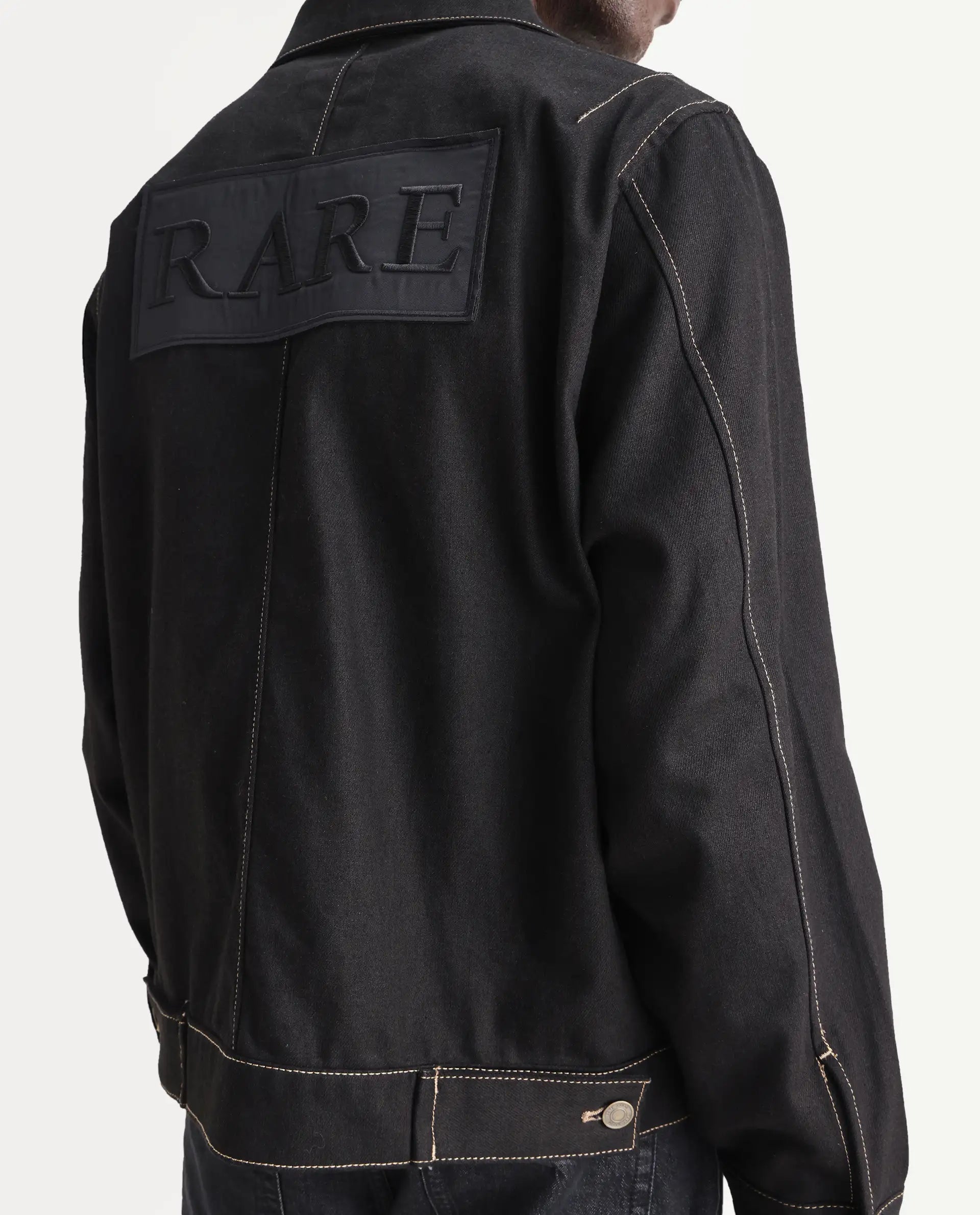 Rare Rabbit Men's Clovix Black Cotton Label Print Regular Fit Full Sleeve Spread Collar Jacket