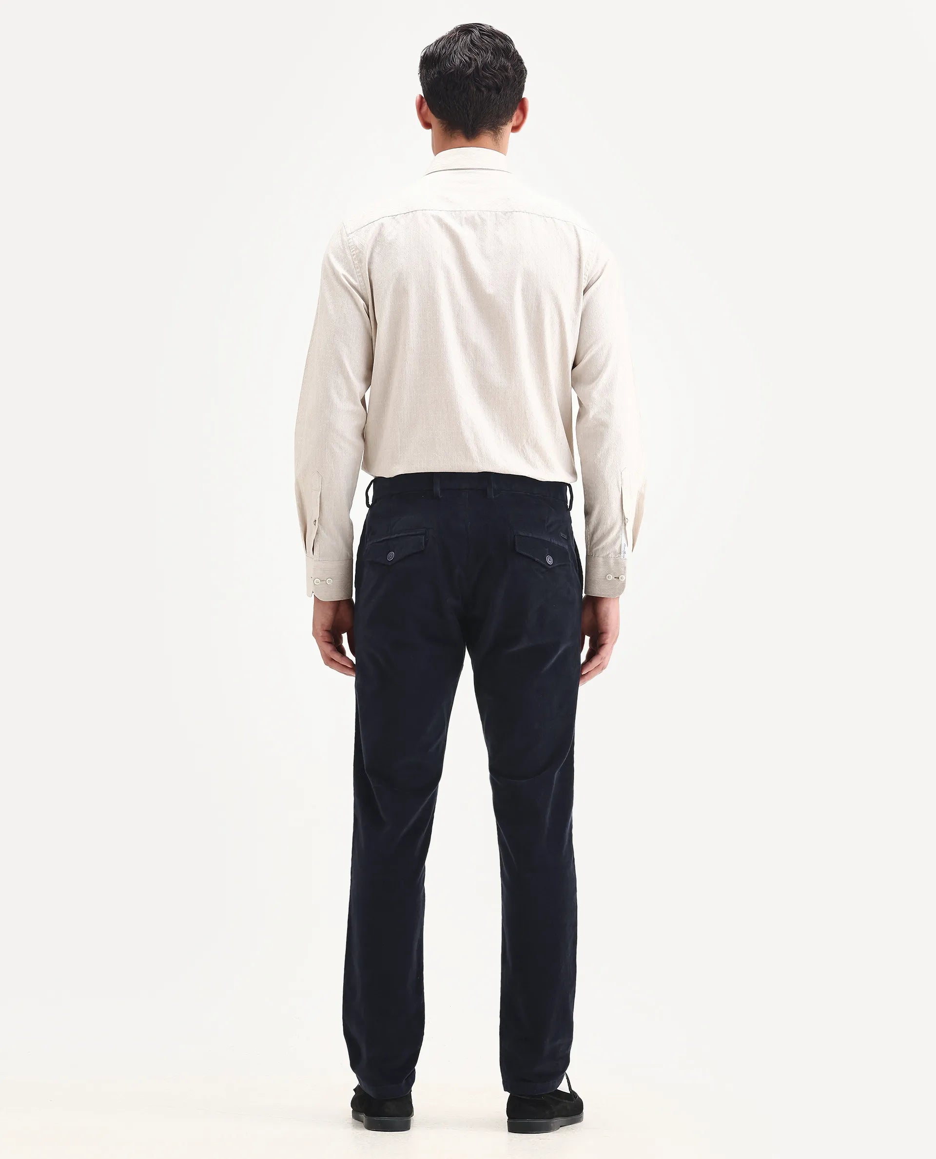 Rare Rabbit Men's Cloy Navy Cotton Plain Regular Fit Trouser