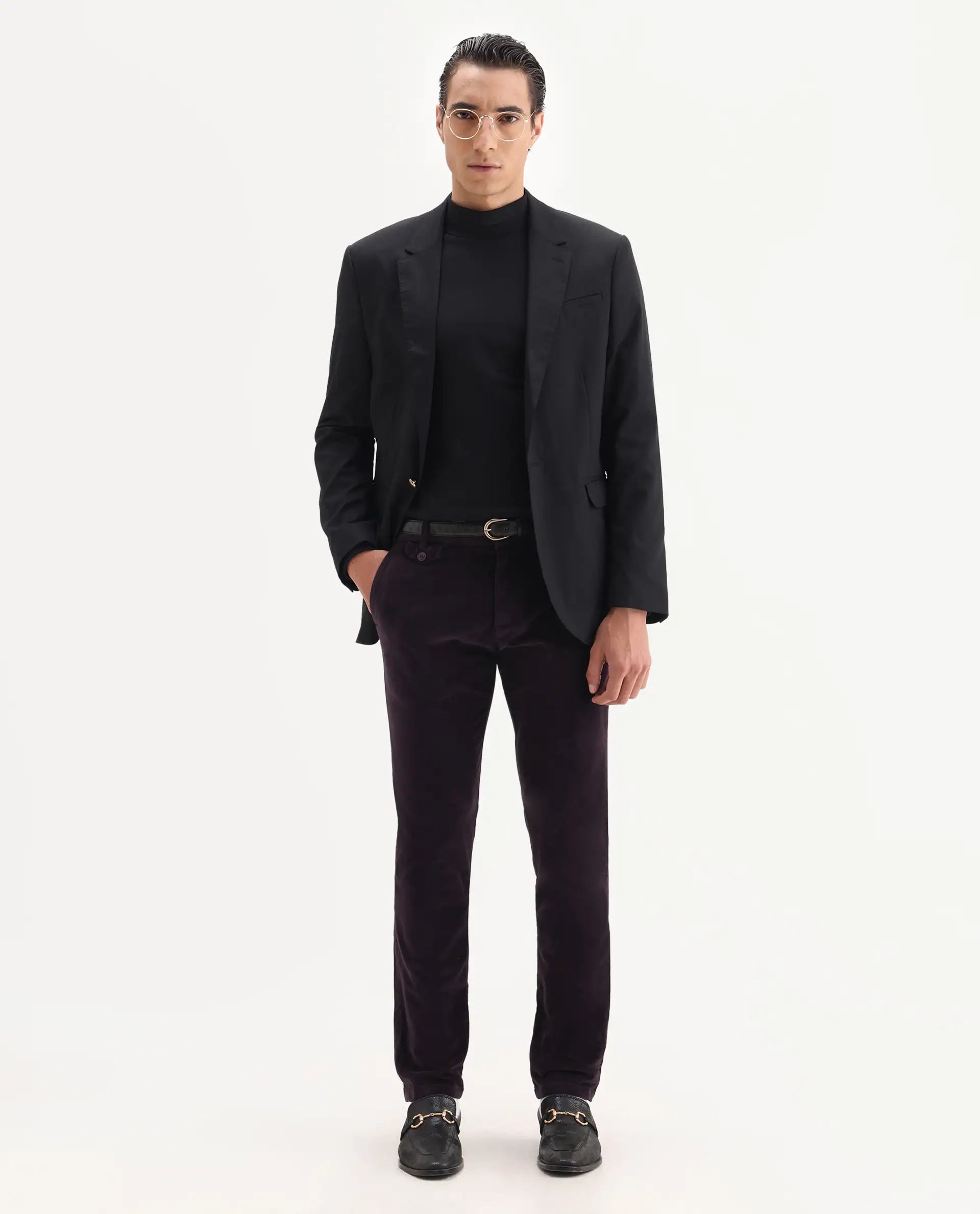 Rare Rabbit Men's Cloy Purple Cotton Plain Regular Fit Trouser