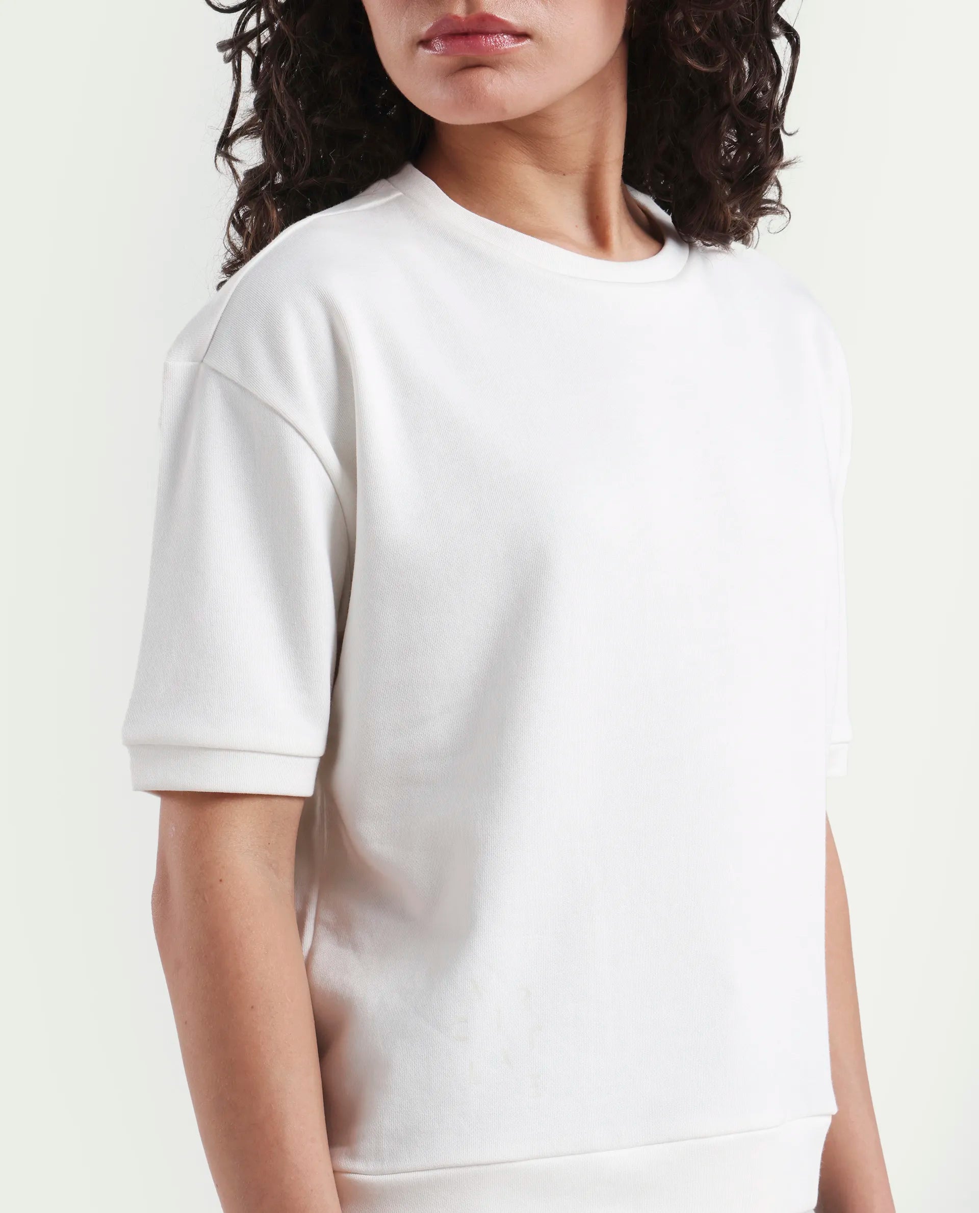 Rareism Women's Medium Weight Terry 290 Gsm Cotton Crew Neck Plain Relaxed Fit Sweat Tee