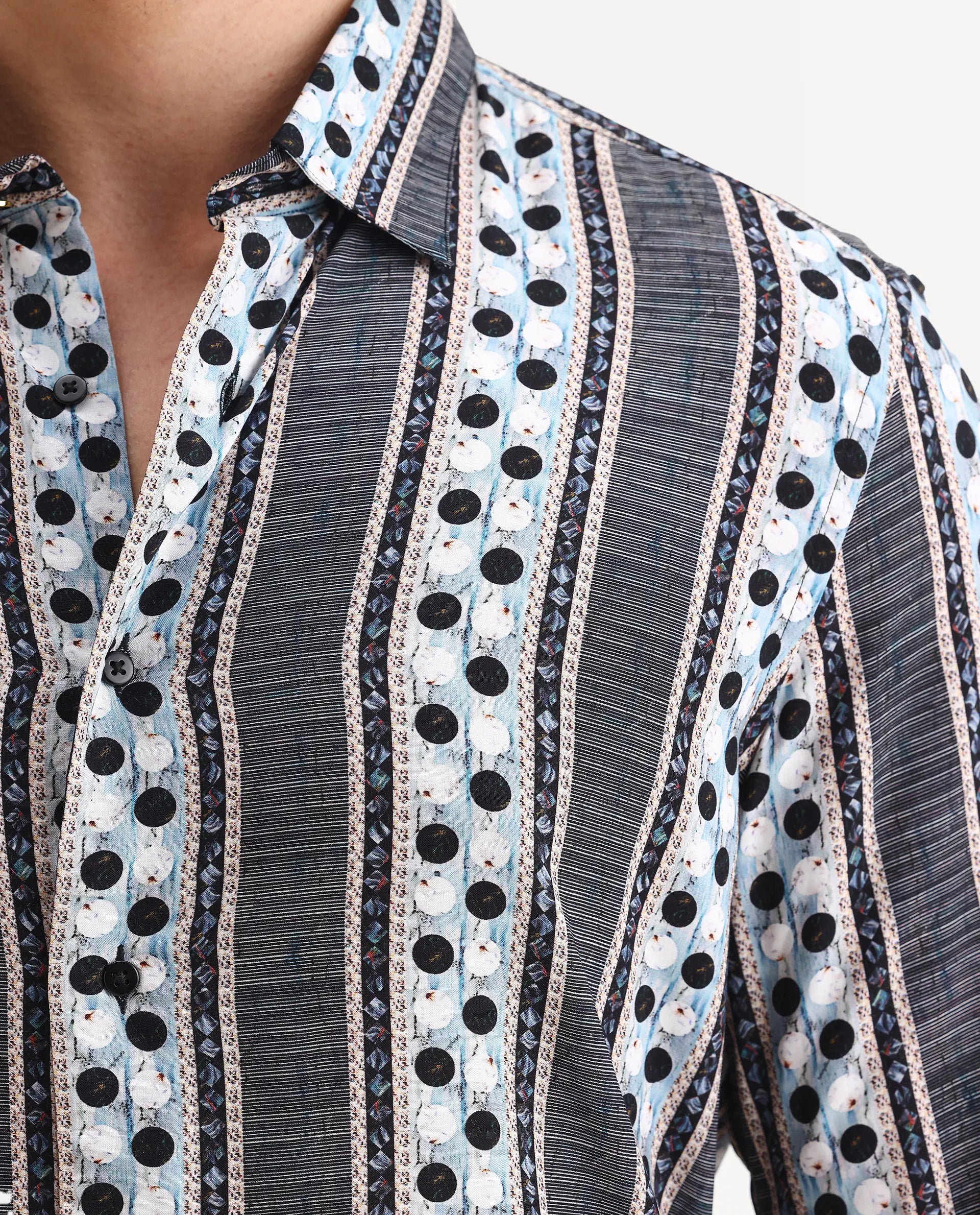 Rare Rabbit Men's Clortan Black Viscose Geometric Print Regular Fit Full Sleeve Collared Shirt