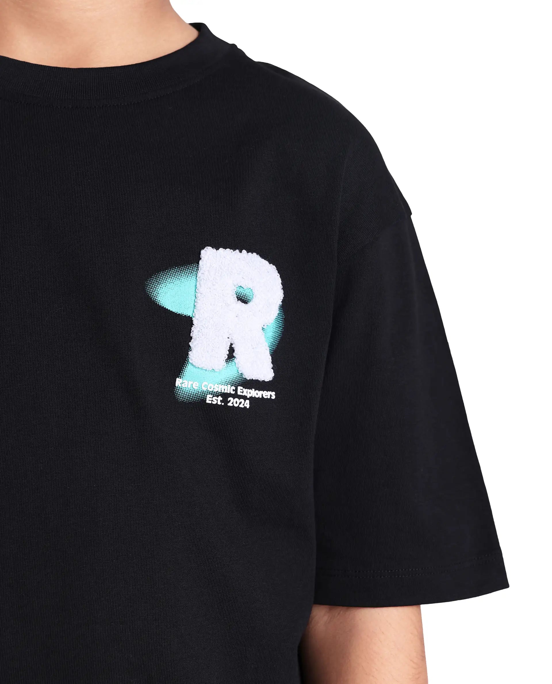 Rare Ones Kids Comet Black Cotton Printed Slip-On Oversized Fit T-Shirt