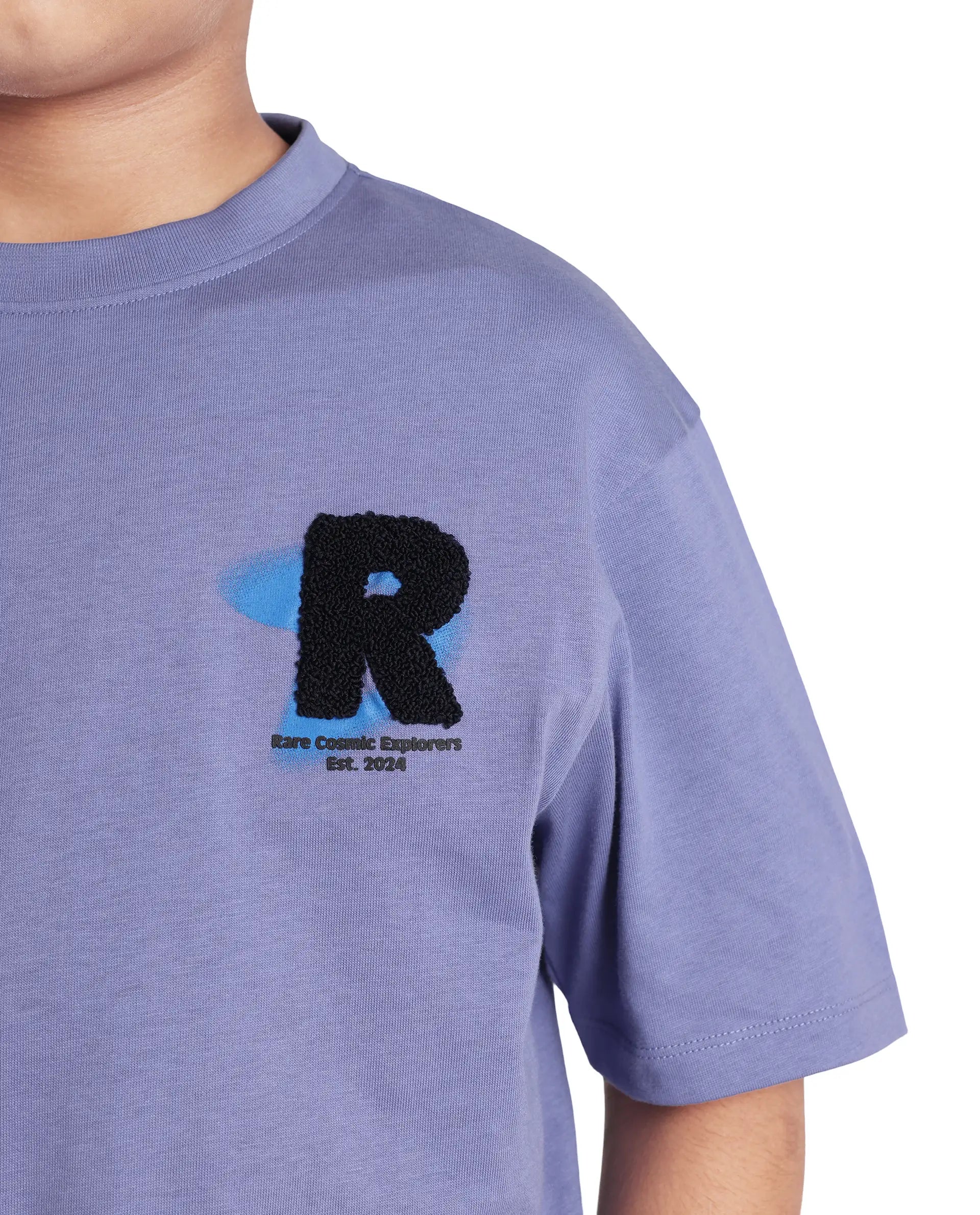 Rare Ones Kids Comet Light Purple Cotton Printed Slip-On Oversized Fit T-Shirt