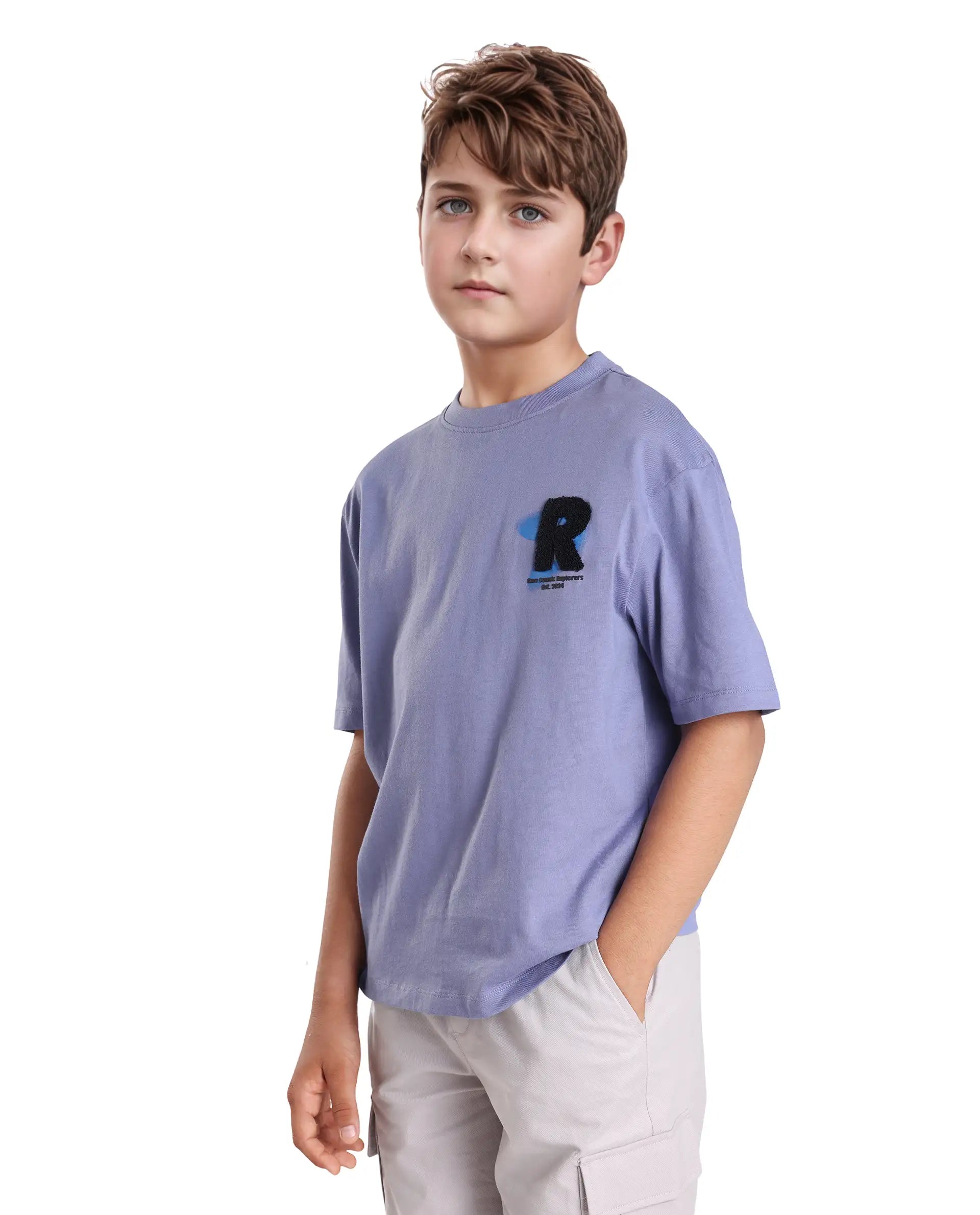 Rare Ones Kids Comet Light Purple Cotton Printed Slip-On Oversized Fit T-Shirt