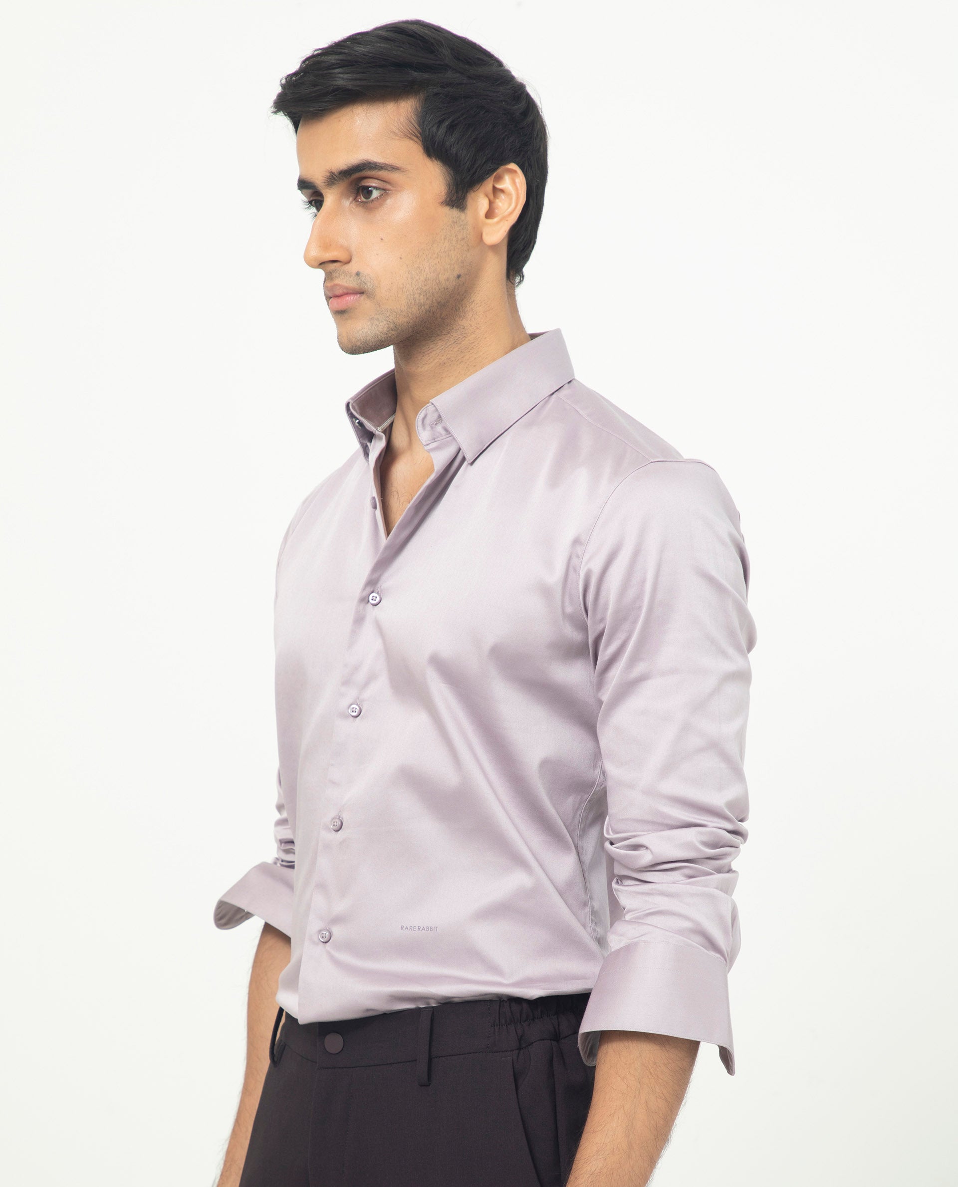 Rare Rabbit Men's Como Pastel Pink Satin Stretch Cotton Blend Full Sleeves Solid Shirt