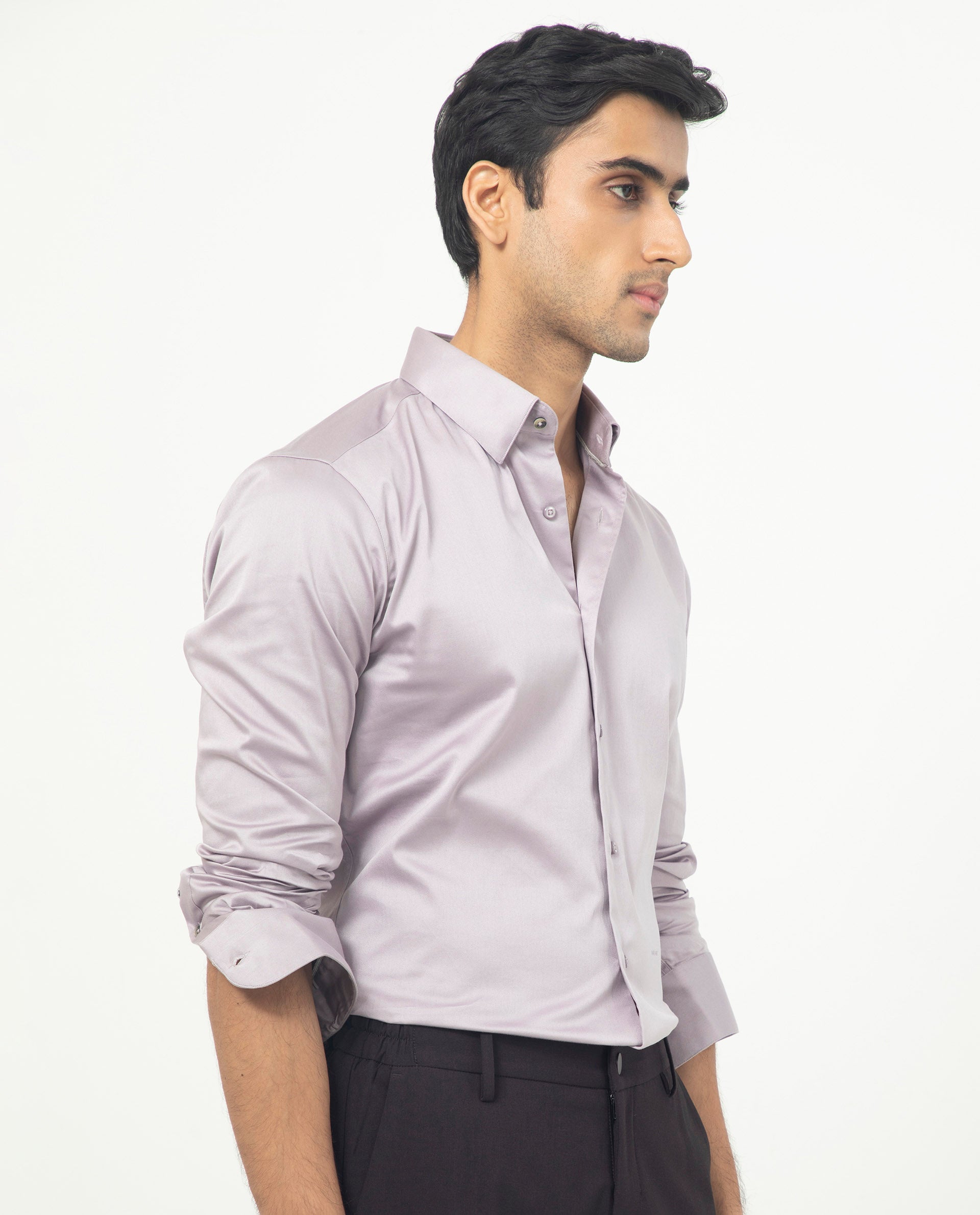 Rare Rabbit Men's Como Pastel Pink Satin Stretch Cotton Blend Full Sleeves Solid Shirt