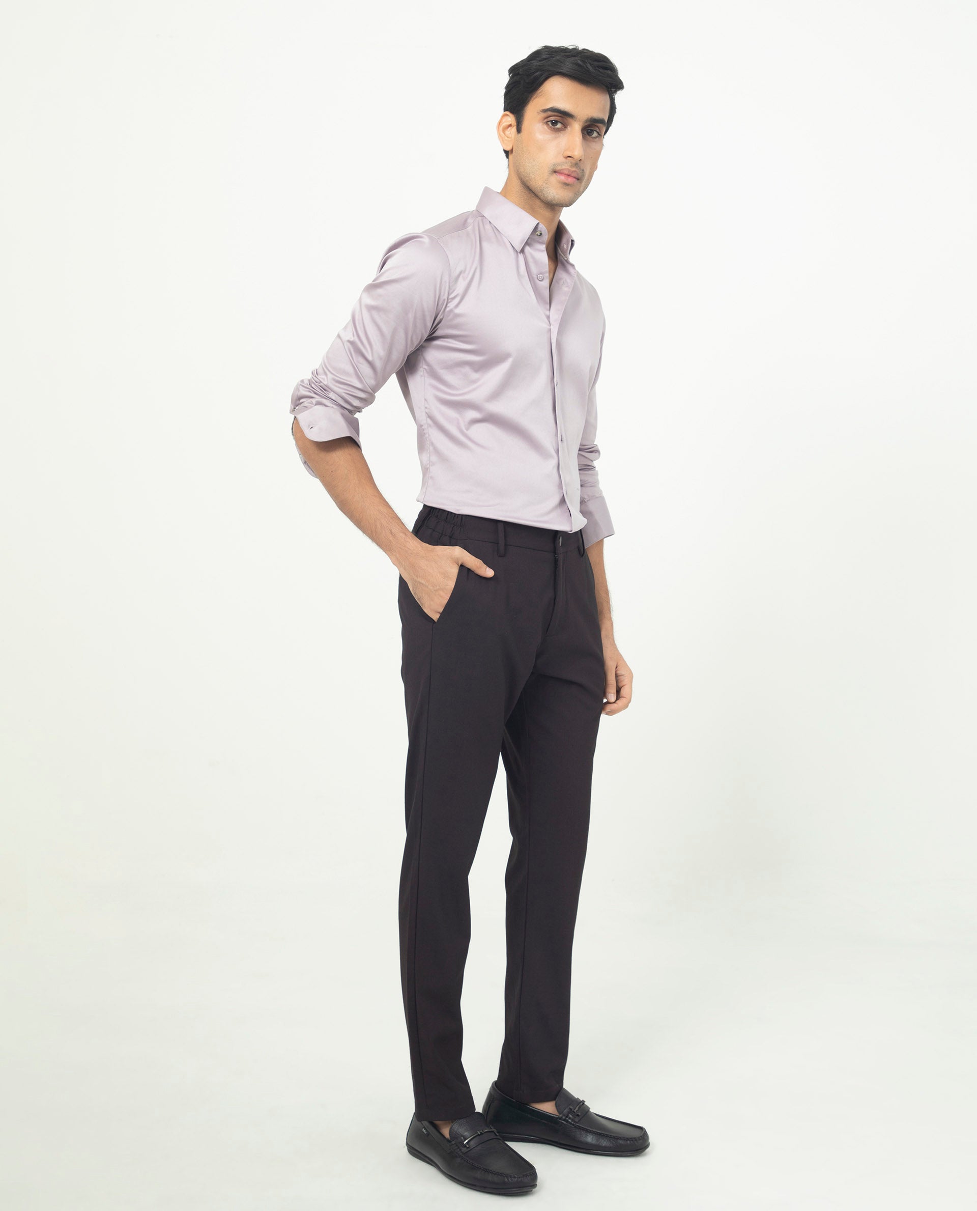 Rare Rabbit Men's Como Pastel Pink Satin Stretch Cotton Blend Full Sleeves Solid Shirt