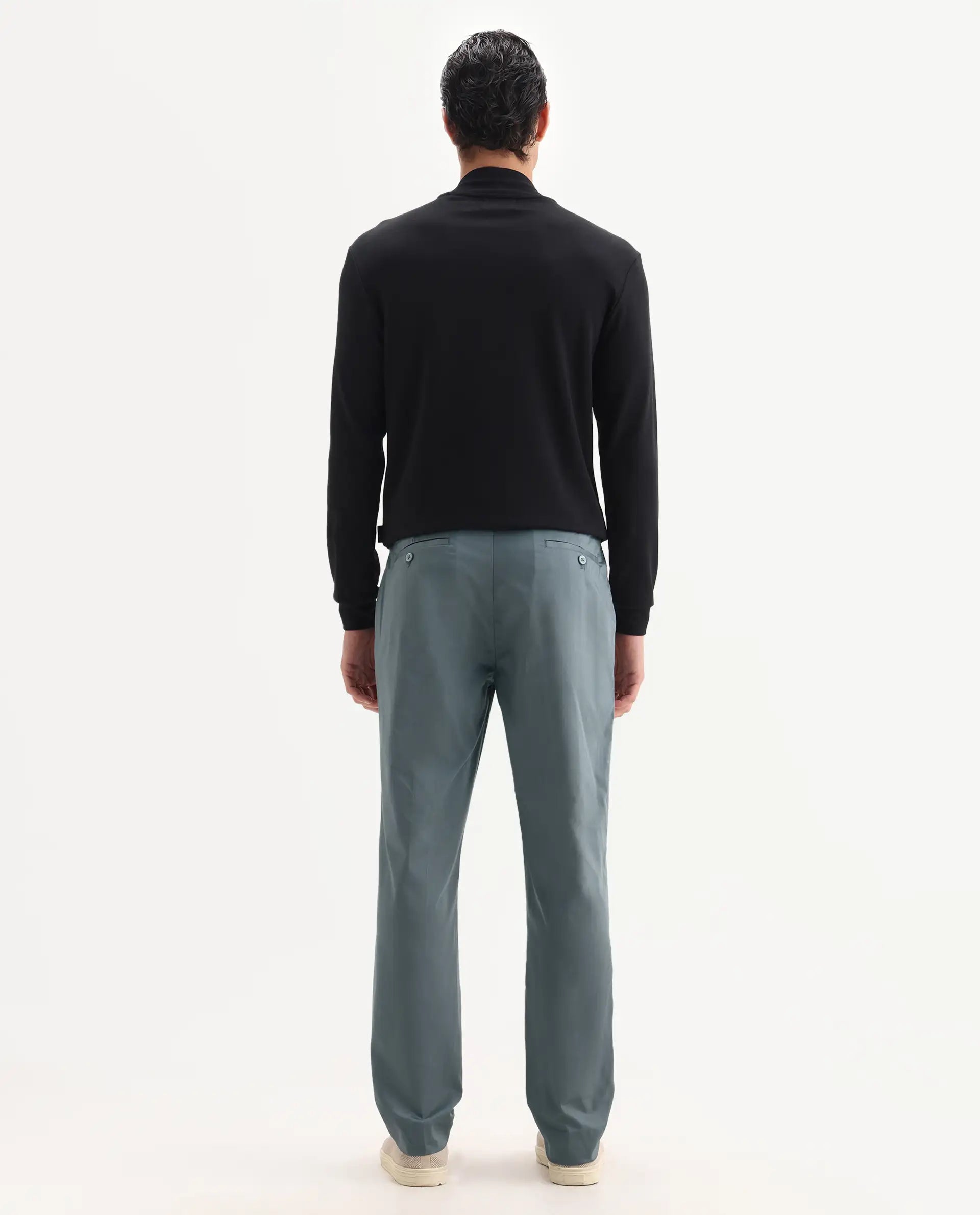 Rare Rabbit Men's Comotel Grey Cotton Blend Plain Regular Fit Trouser