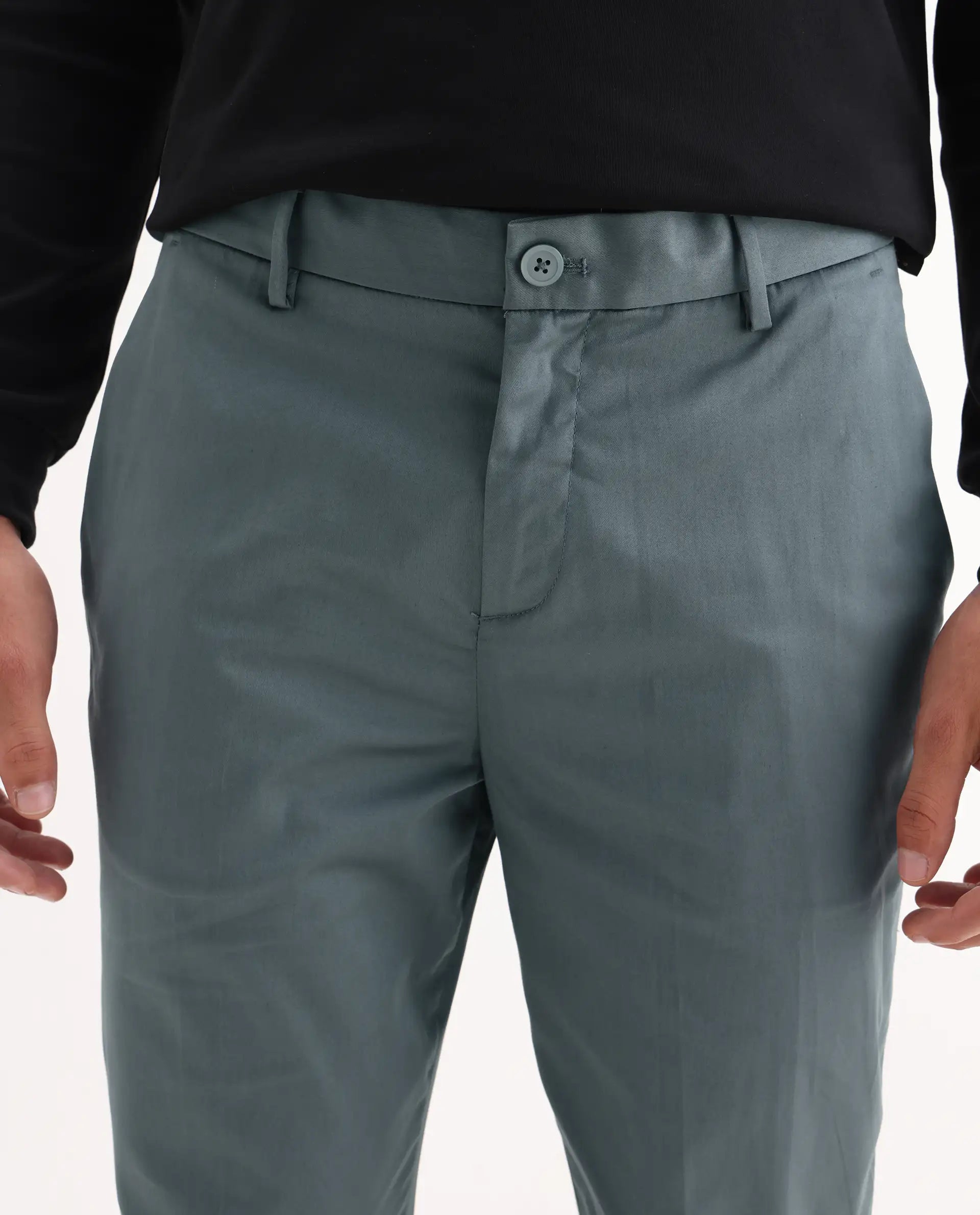 Rare Rabbit Men's Comotel Grey Cotton Blend Plain Regular Fit Trouser