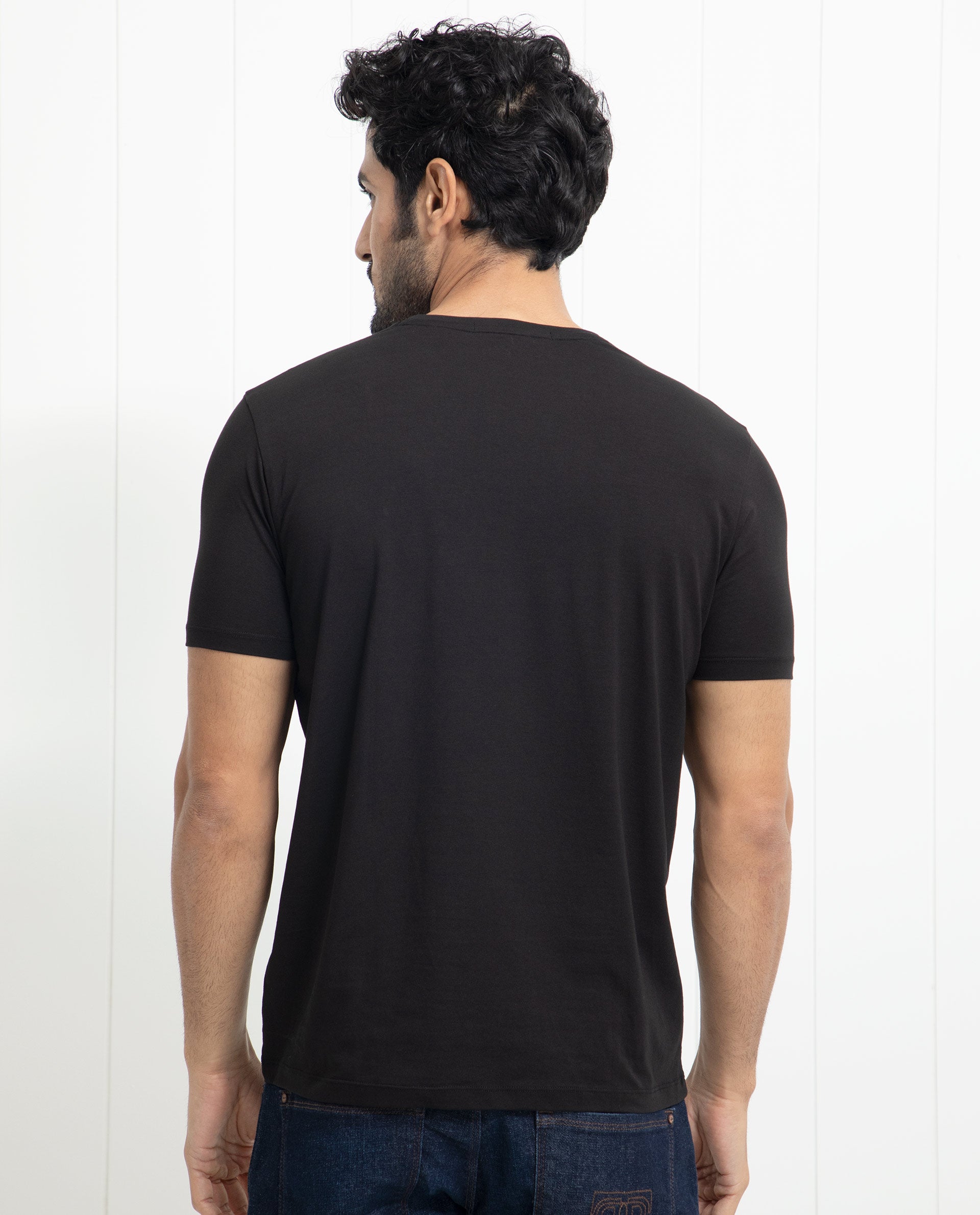 Rare Rabbit Men's Concord Black Crew Neck Half Sleeves Floral Graphic Print Regular Fit T-Shirt