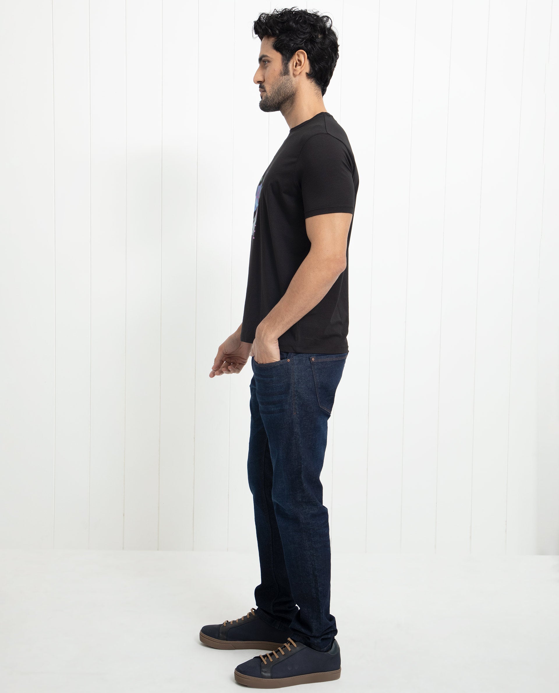 Rare Rabbit Men's Concord Black Crew Neck Half Sleeves Floral Graphic Print Regular Fit T-Shirt