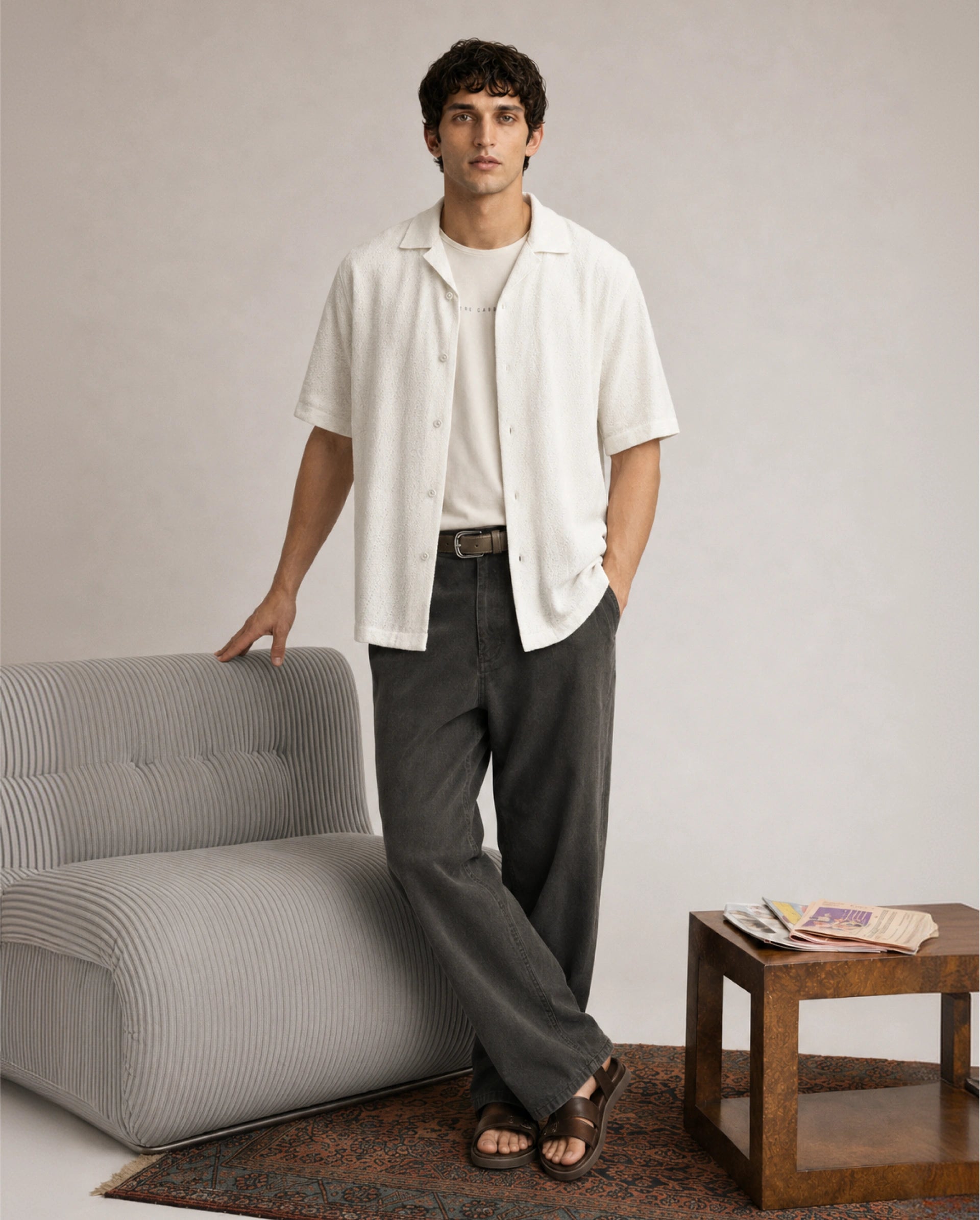 Rare Rabbit Men's Cordo Primary Olive Cotton Blend Button And Zip Regular Plain Trouser