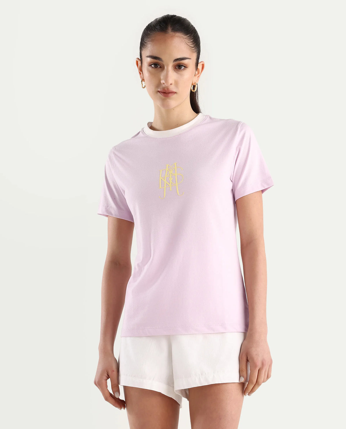 Rareism Women's Cosme Pink Cotton Crew Neck Graphic Print Regular Fit T-Shirt