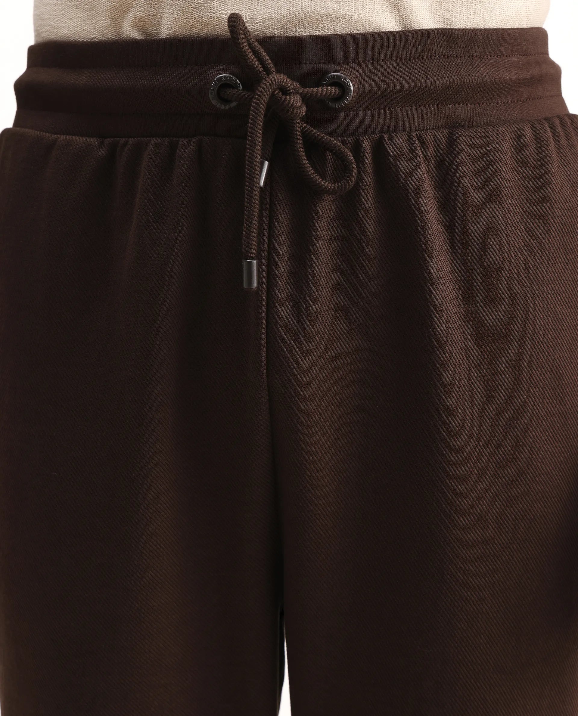Rare Rabbit Men's Costo-B Dark Brown Polyester Blend Plain Regular Fit Track Pant