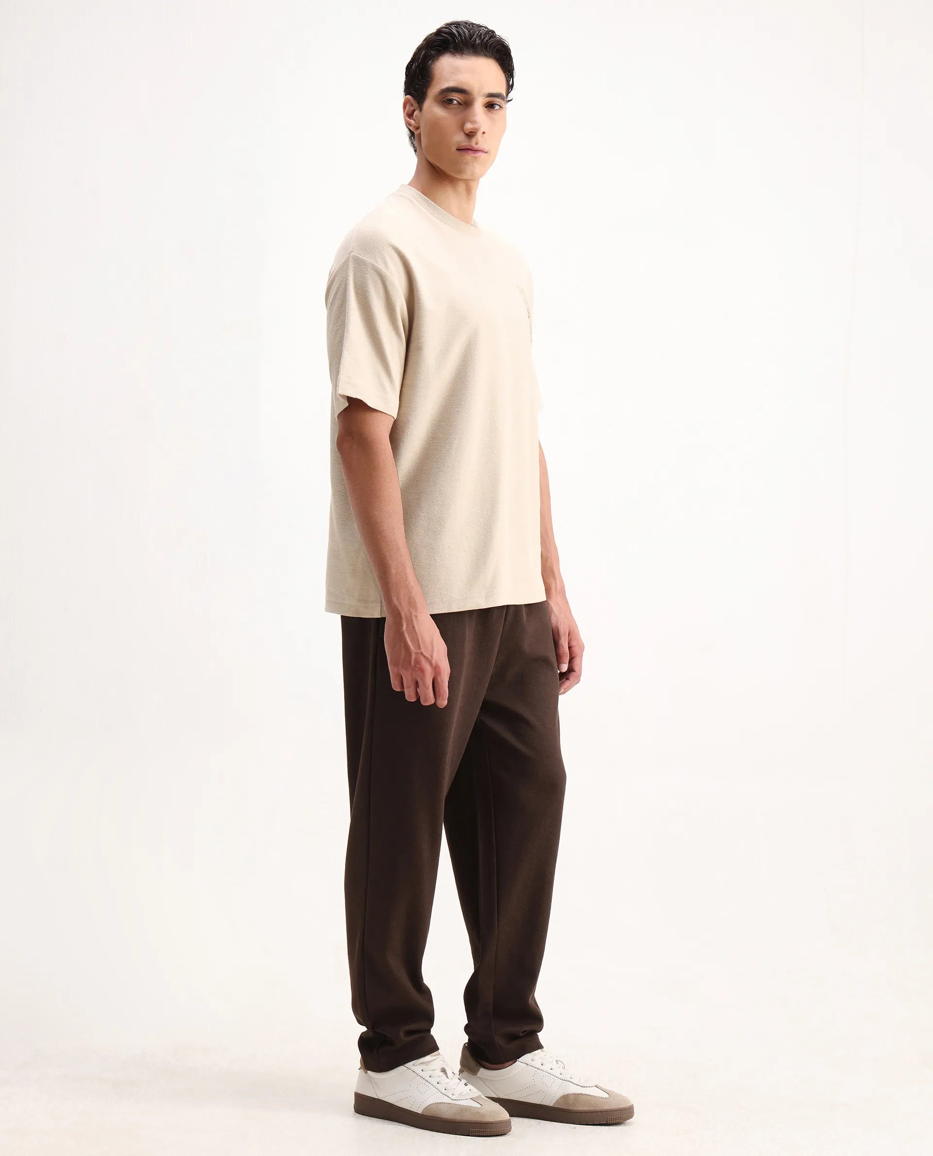 Rare Rabbit Men's Costo-B Dark Brown Polyester Blend Plain Regular Fit Track Pant