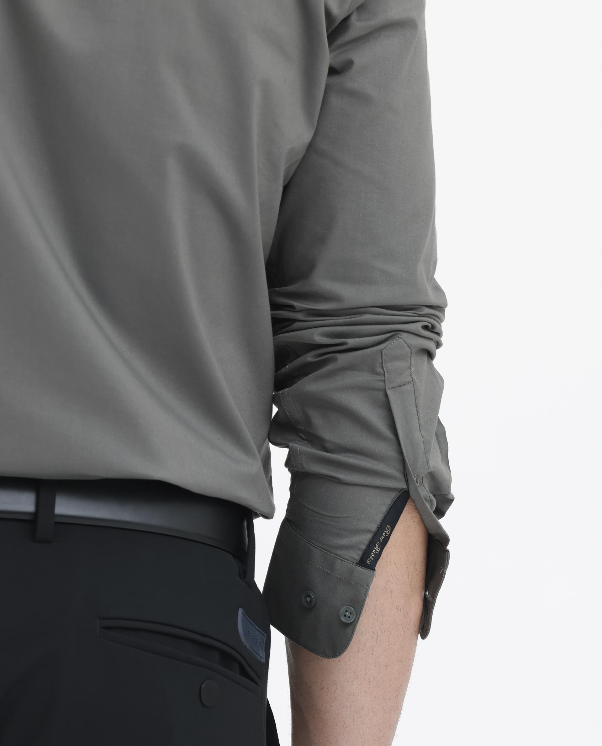 Rare Rabbit Men's Cox-3 Grey Cotton Polyester Fabric Mandarin Collar Full Sleeves Plain Shirt