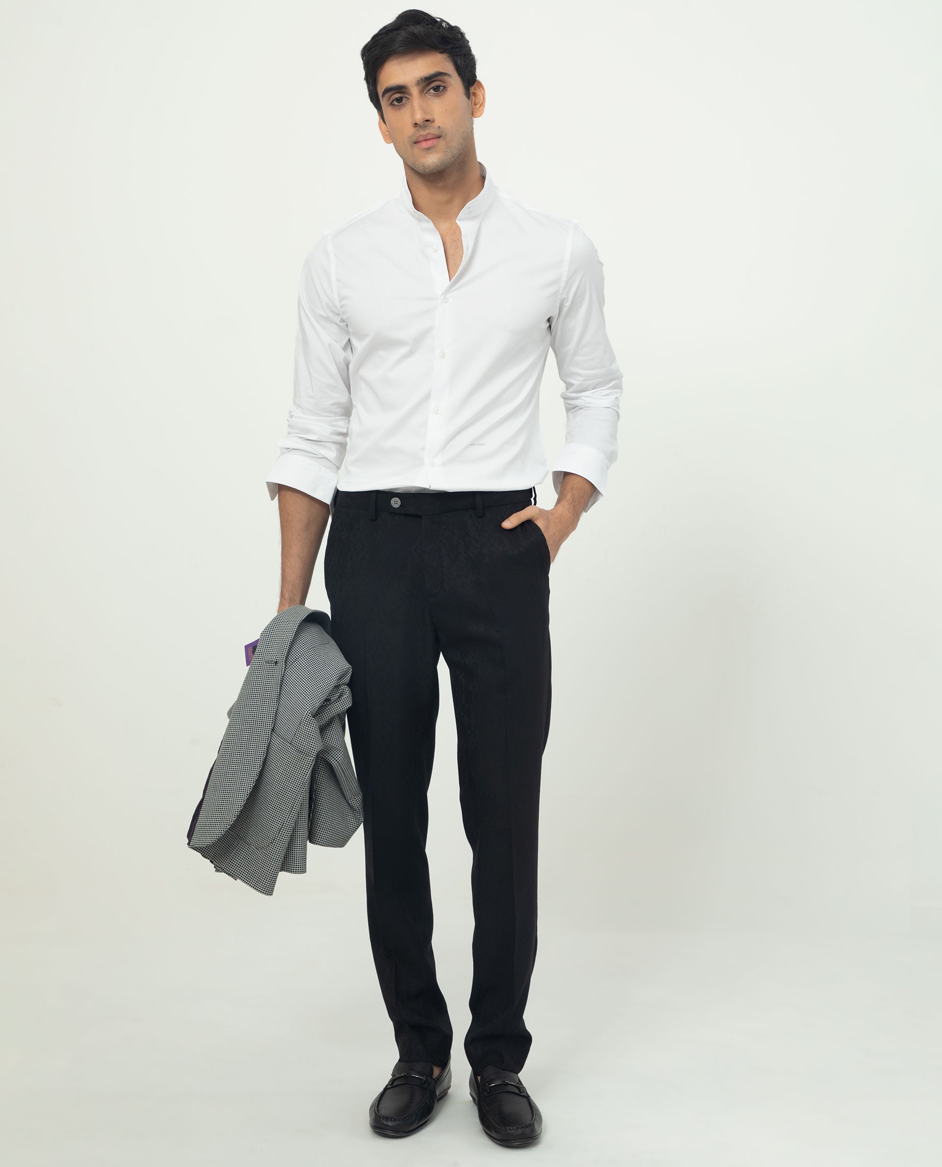 Rare Rabbit Men's Coxx Off-White Cotton Polyester Fabric High Neck Mandarin Collar Full Sleeves Solid Shirt