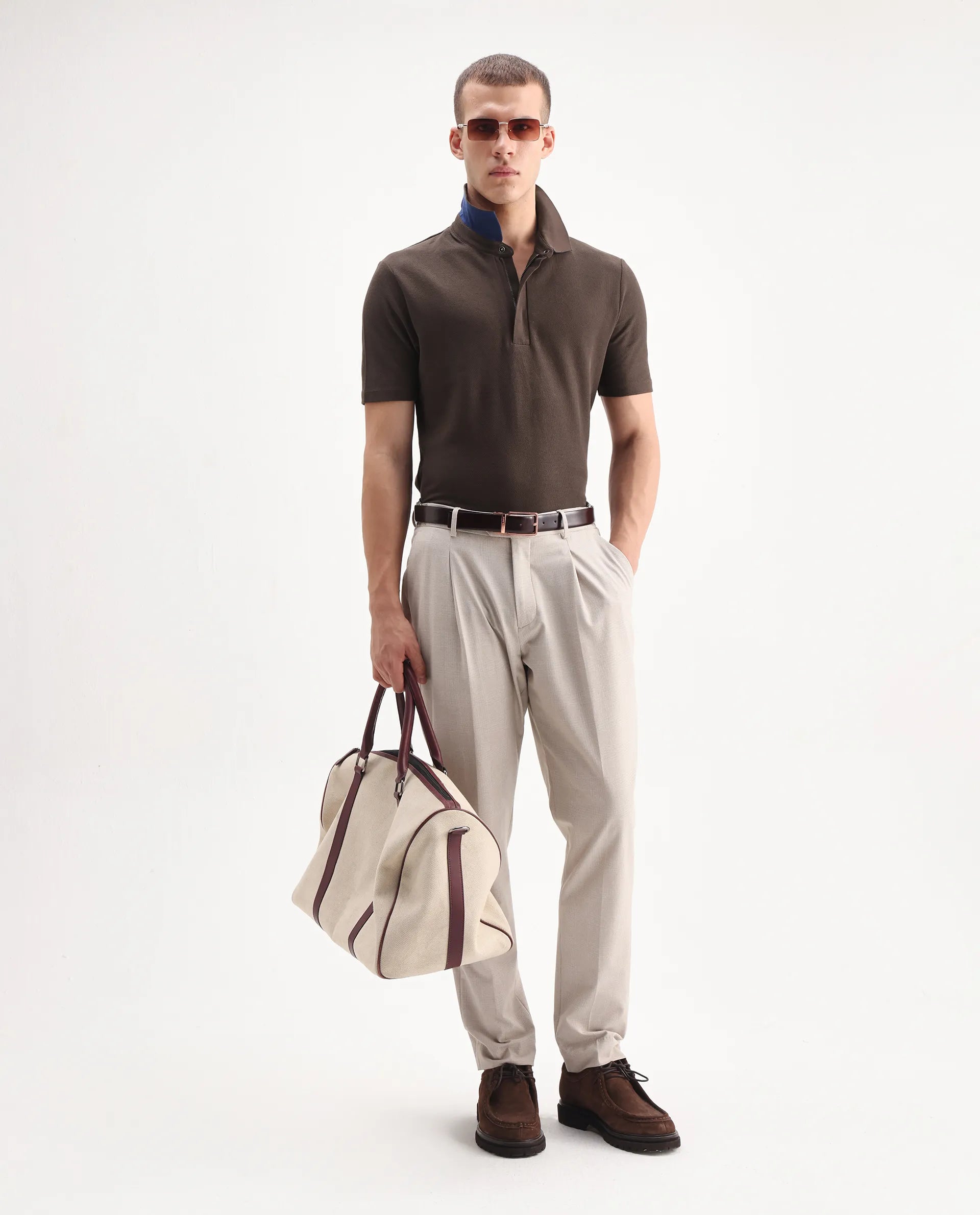 Rare Rabbit Men's Crin Brown Cotton Plain Regular Fit Half Sleeve Polo