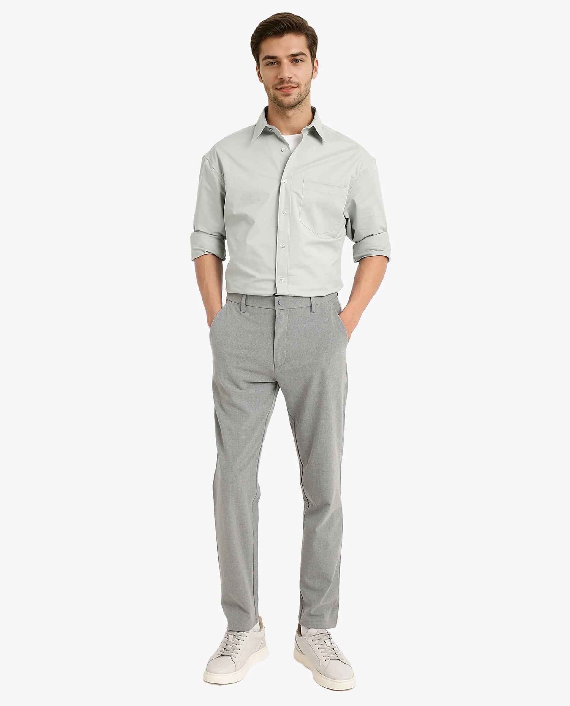 Rare Rabbit Men's Crofty Dusky Green Cotton Lycra Fabric Full Sleeves Collared Neck Regular Fit Plain Shirt