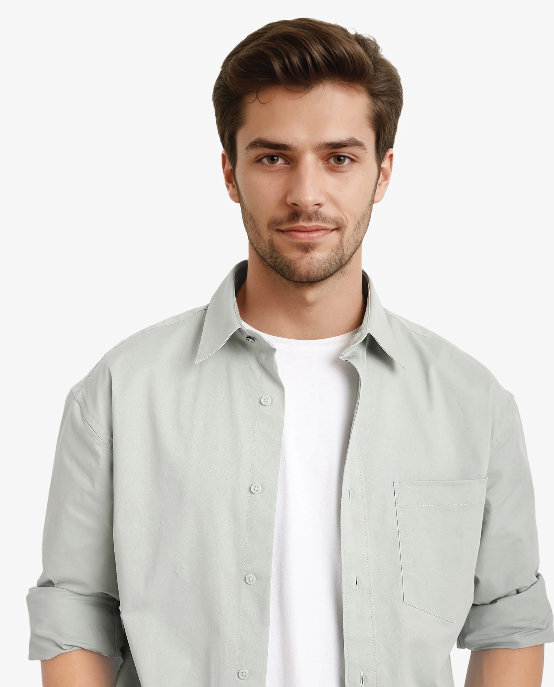 Rare Rabbit Men's Crofty Dusky Green Cotton Lycra Fabric Full Sleeves Collared Neck Regular Fit Plain Shirt