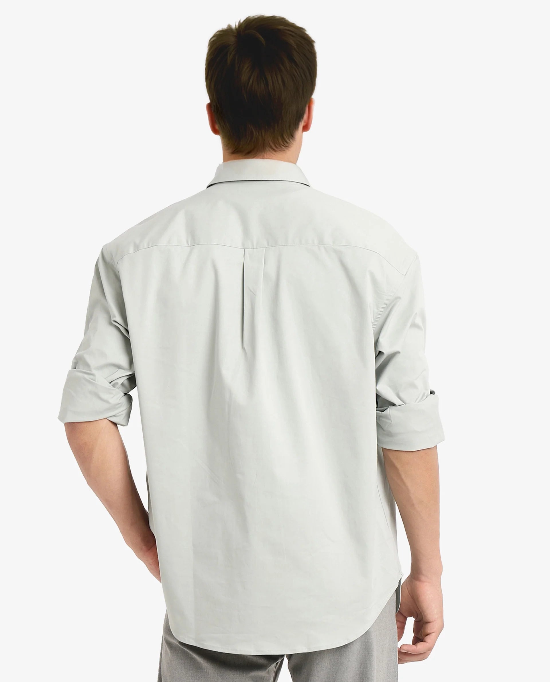 Rare Rabbit Men's Crofty Dusky Green Cotton Lycra Fabric Full Sleeves Collared Neck Regular Fit Plain Shirt