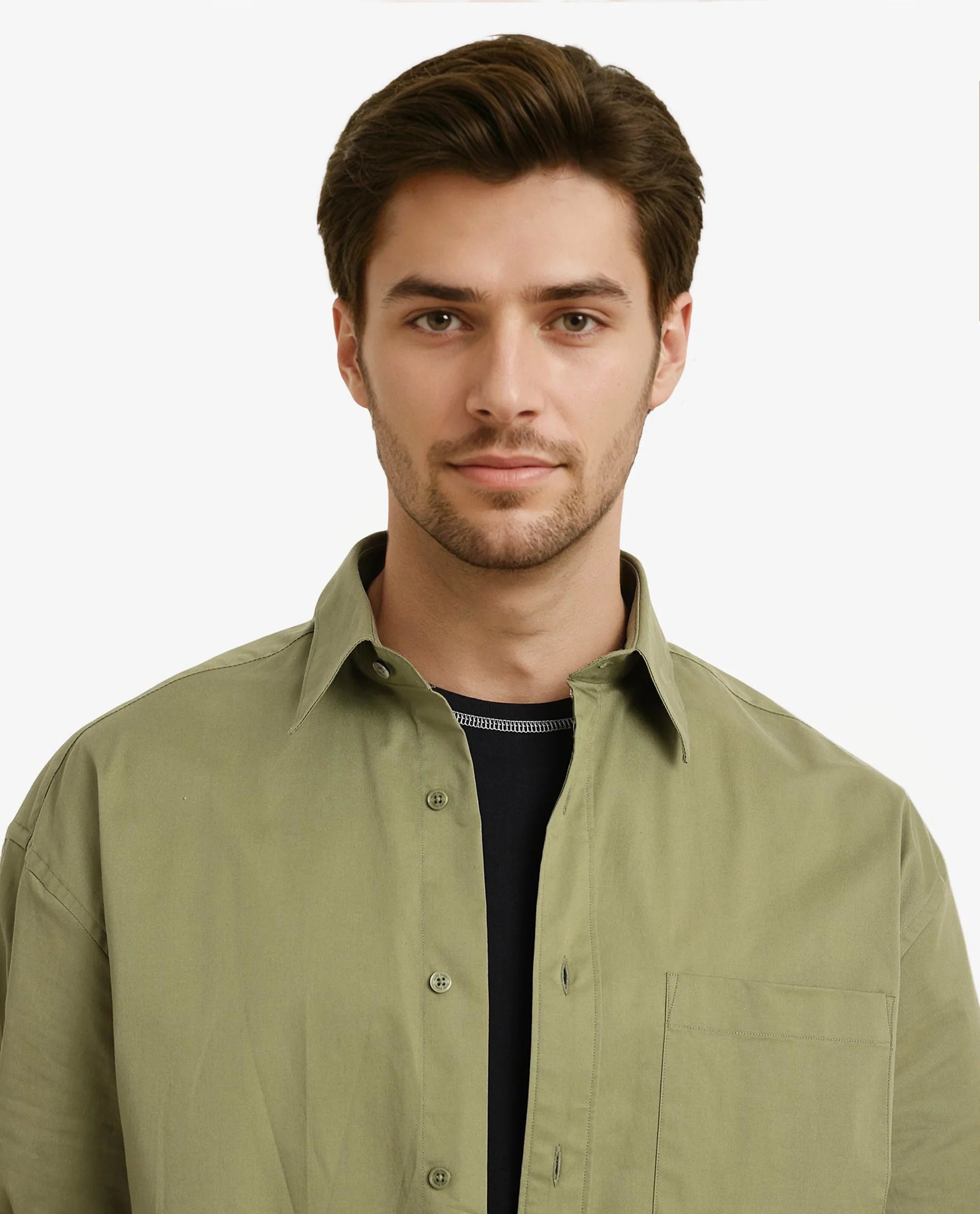 Rare Rabbit Men's Crofty Olive Cotton Lycra Fabric Full Sleeves Collared Neck Regular Fit Plain Shirt