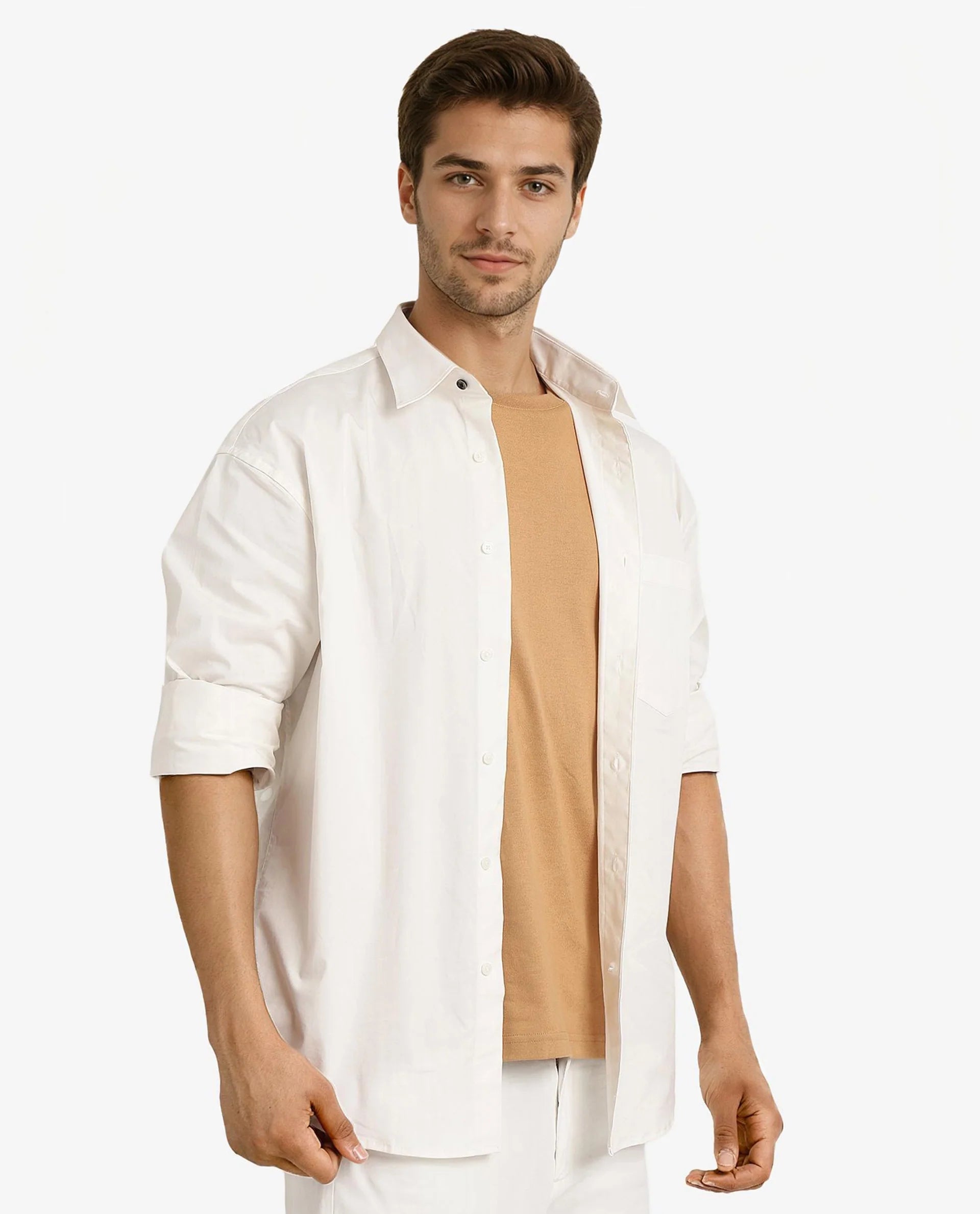 Rare Rabbit Men's Crofty White Cotton Lycra Fabric Full Sleeves Collared Neck Regular Fit Plain Shirt