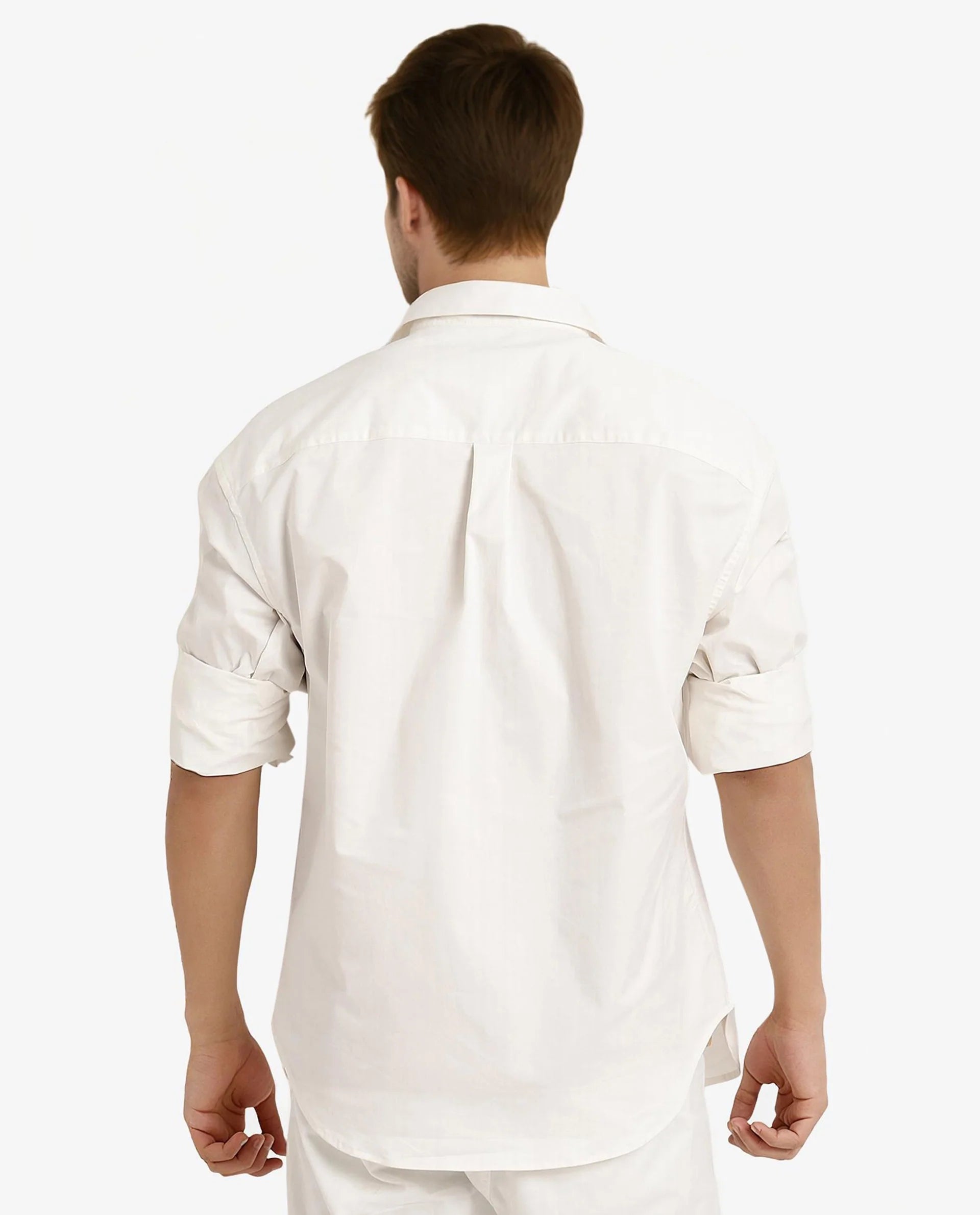 Rare Rabbit Men's Crofty White Cotton Lycra Fabric Full Sleeves Collared Neck Regular Fit Plain Shirt