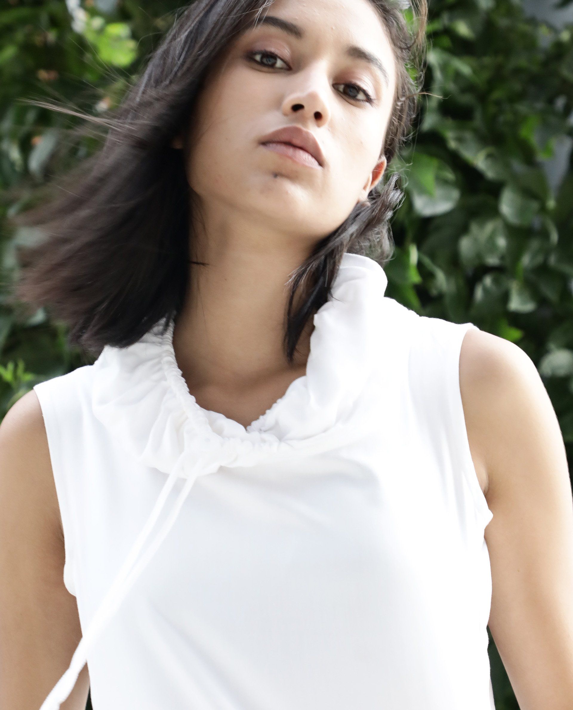 Rareism Womens Cruise White Dress Cotton Fabric Regular Fit Sleeveless Round Neck