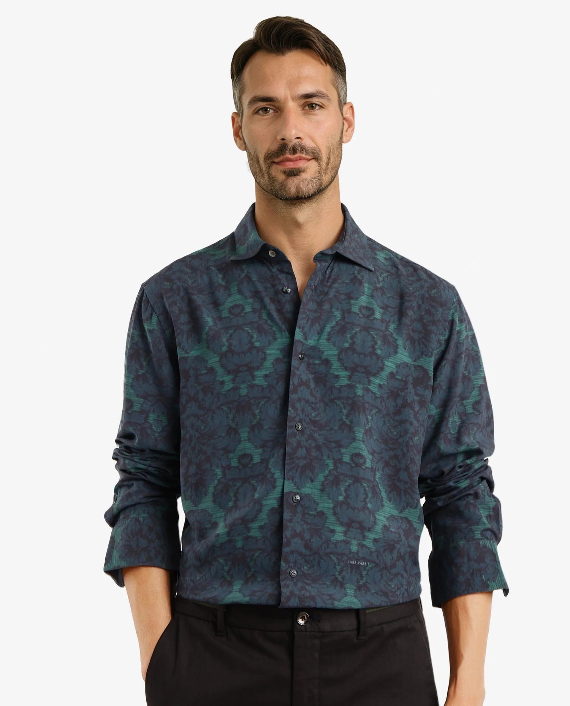 Rare Rabbit Men Crux-1 Dark Green Full Sleeve Regular Fit Shirt