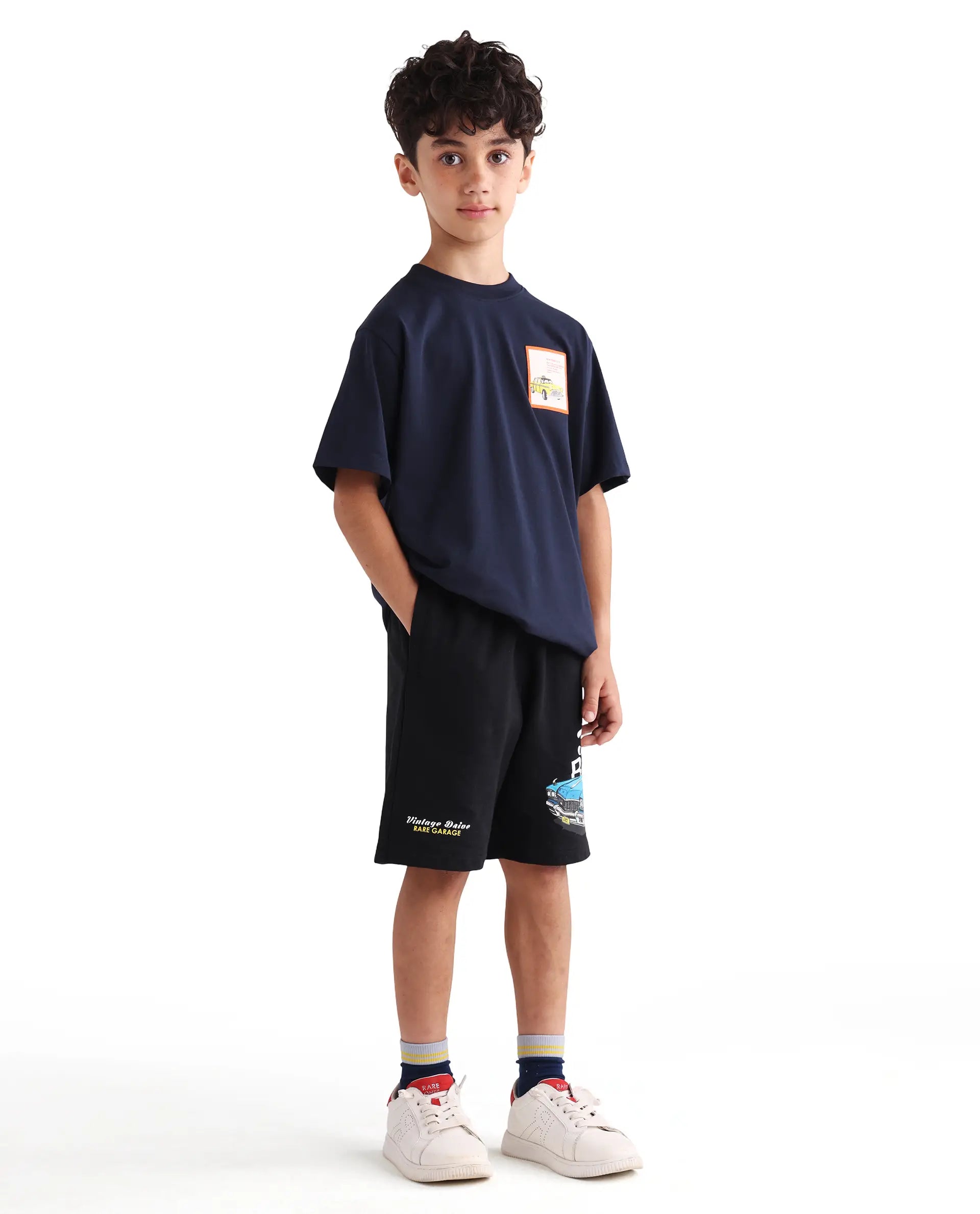 Rare Ones Kids Cubi-B Black Cotton Fabric Drawstring Closure Digital Print Regular Fit Shorts
