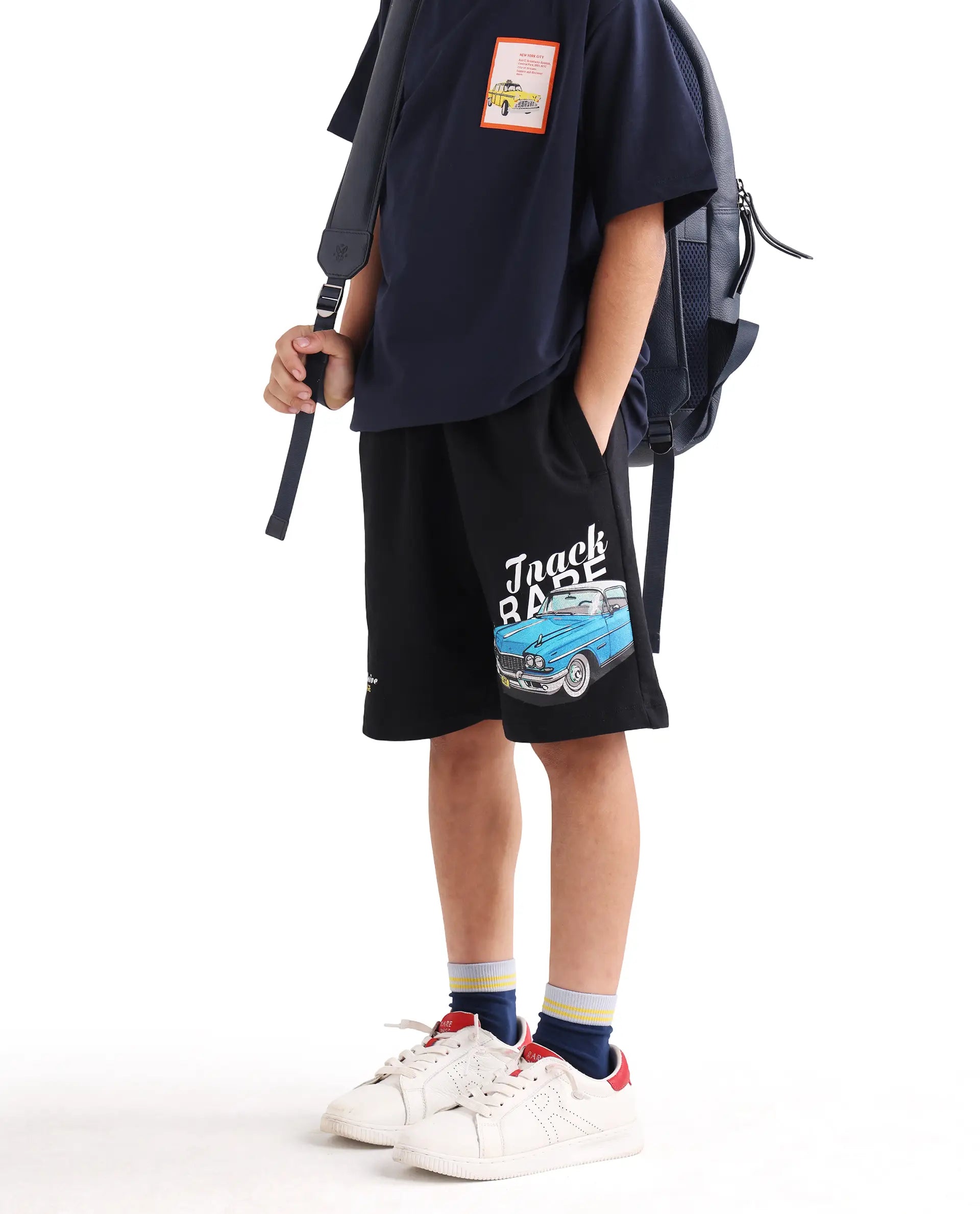 Rare Ones Kids Cubi-B Black Cotton Fabric Drawstring Closure Digital Print Regular Fit Shorts
