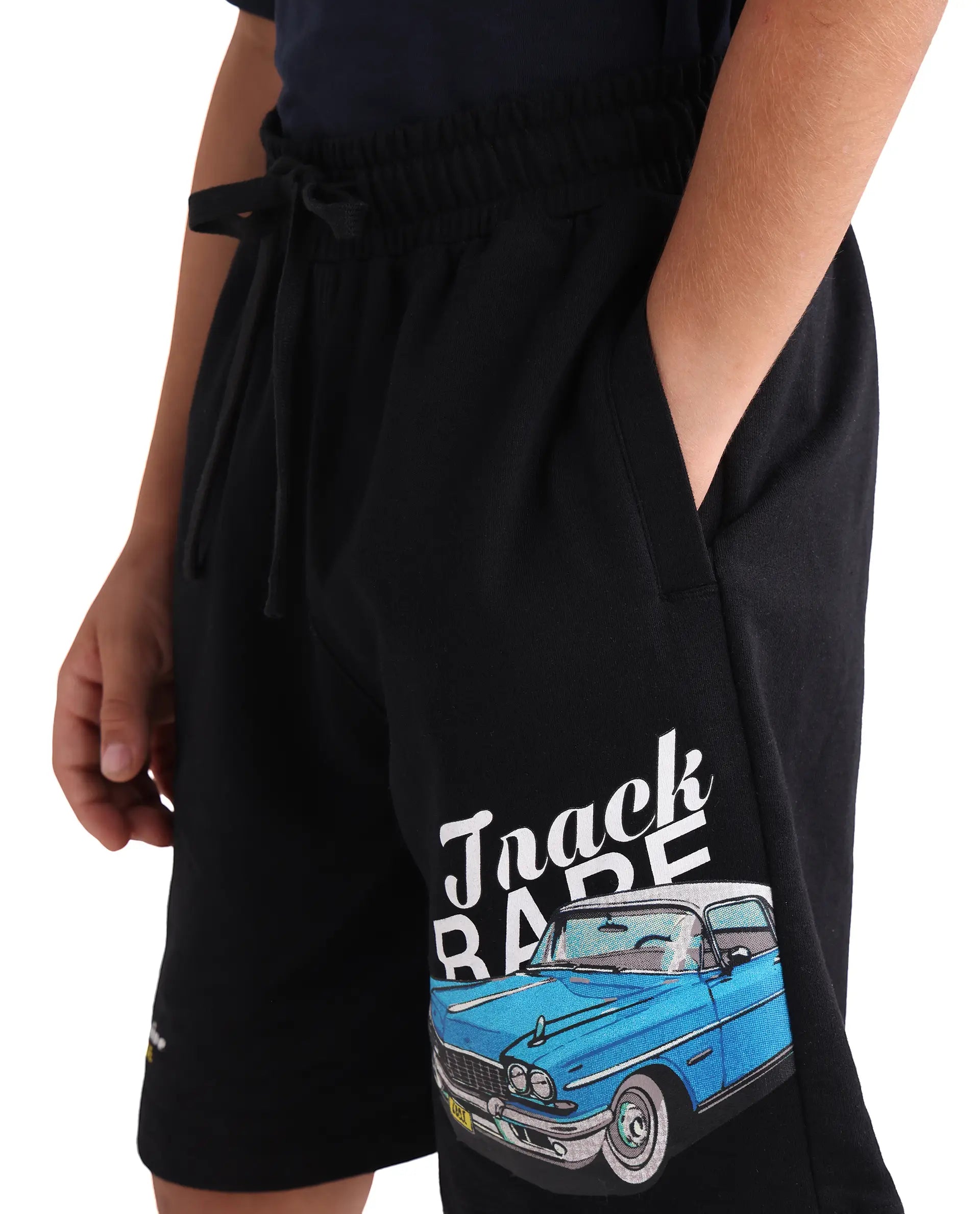 Rare Ones Kids Cubi-B Black Cotton Fabric Drawstring Closure Digital Print Regular Fit Shorts