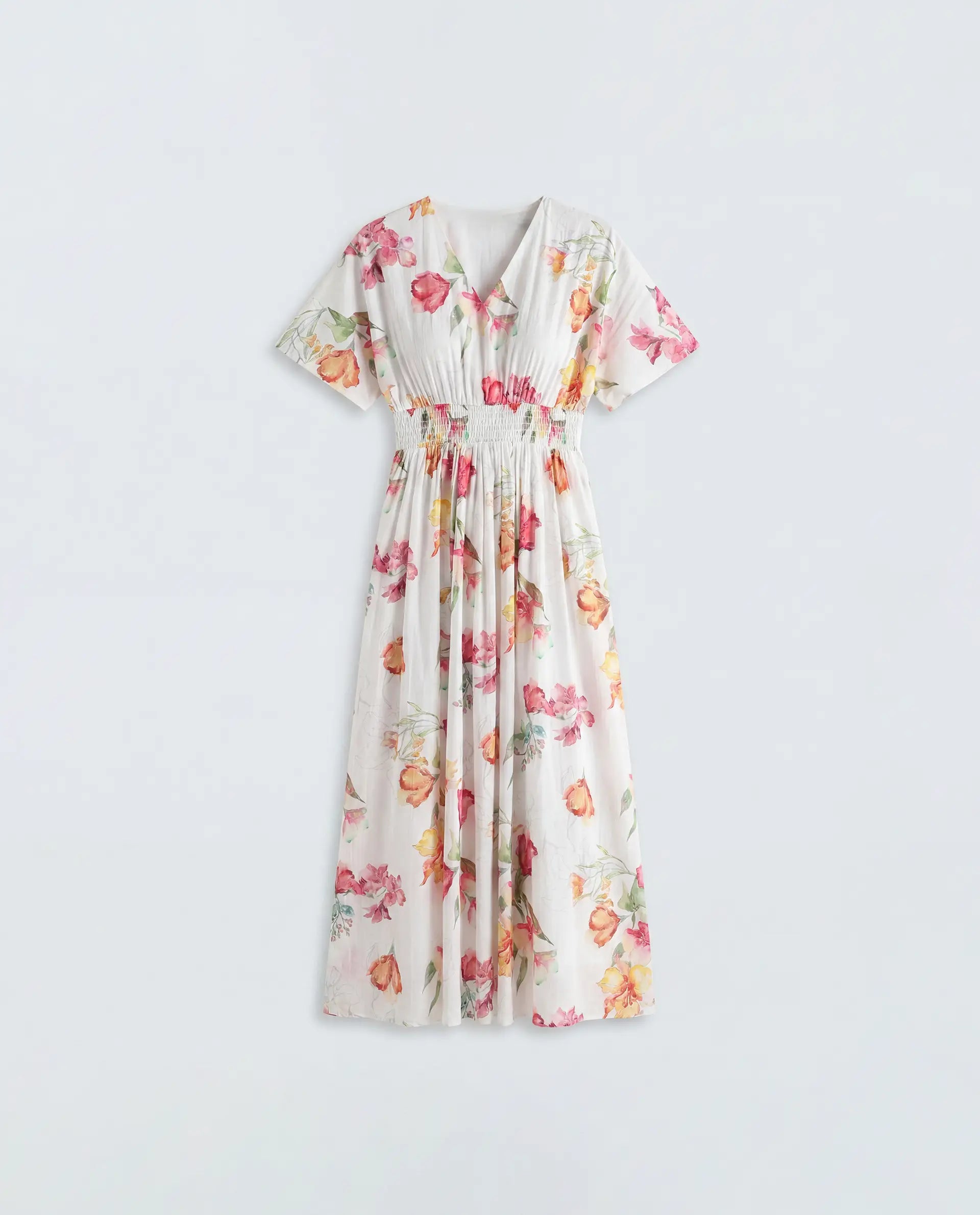 Rareism Women's Curie White Cotton Half Sleeve Fit And Flare Floral Print Dress