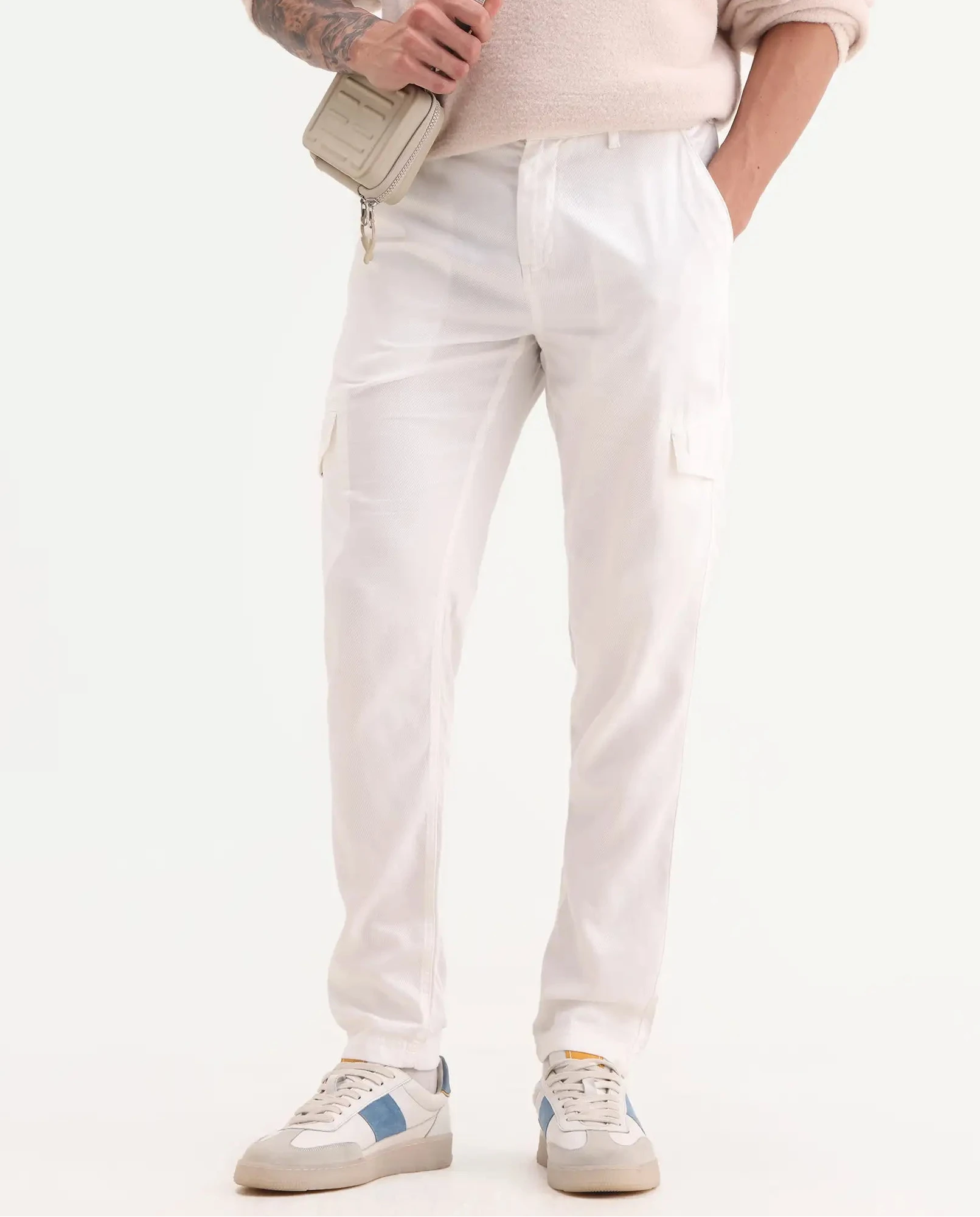 Rare Rabbit Men's Curon Off White Cotton Plain Regular Fit Trouser